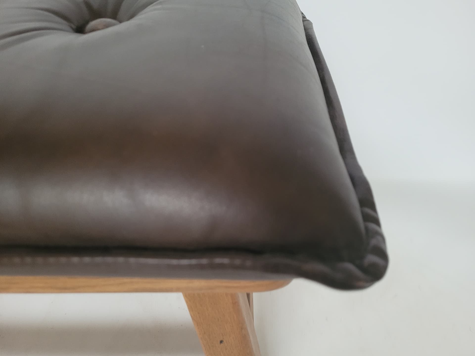 Ottoman, oak, brown leather, 1980s - 348645
