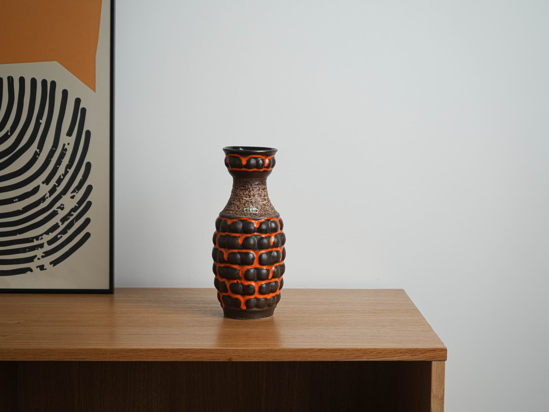 Vase, segmented, brown orange, ceramics, Germany, 1960s. - 348946