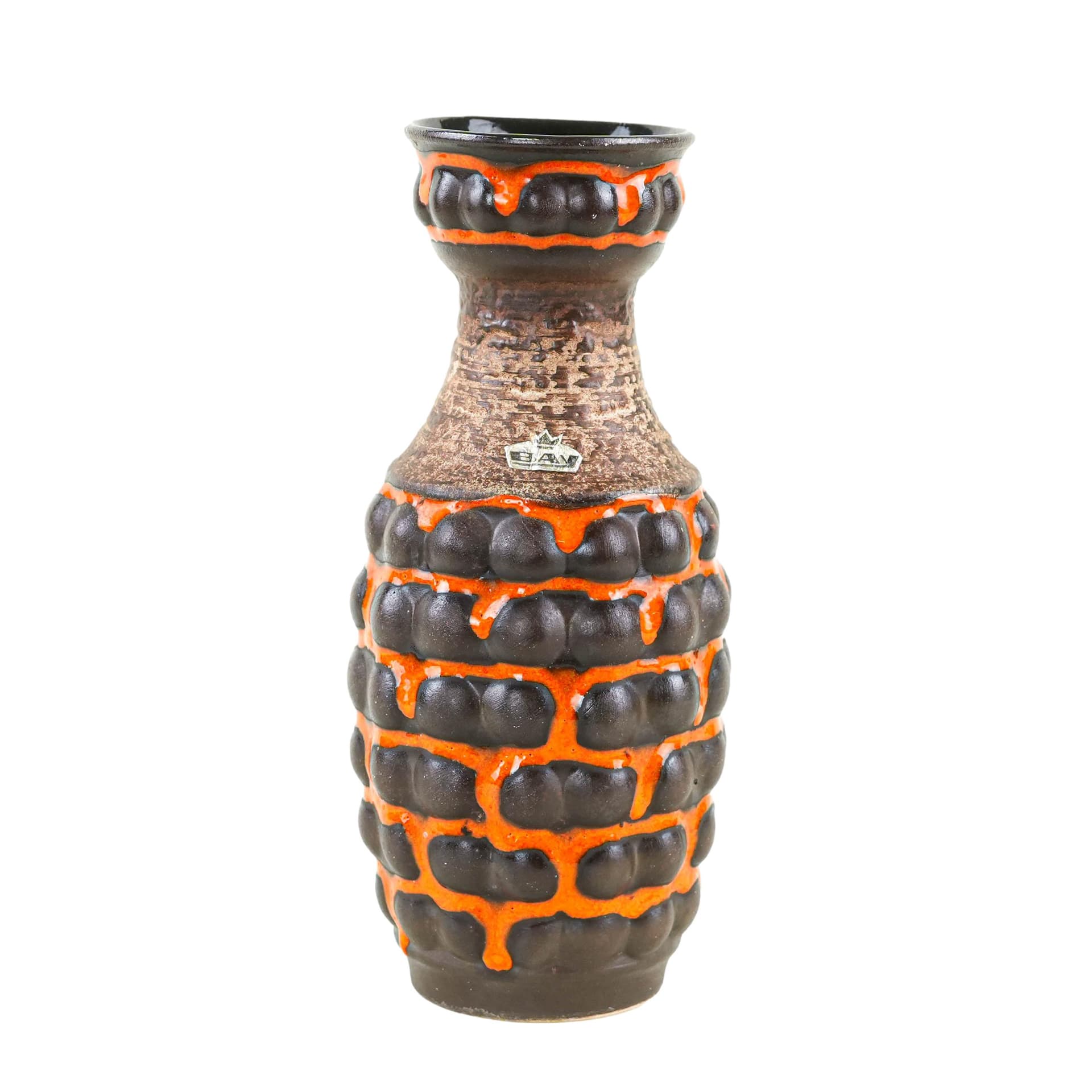 Vase, segmented, brown orange, ceramics, Germany, 1960s.