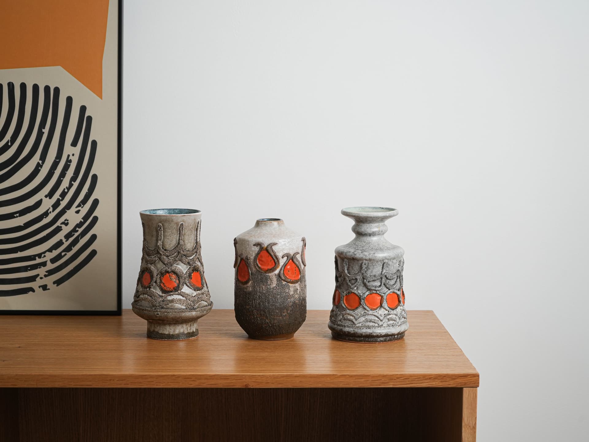 Vase, grey orange, ceramics, Strehla, Germany, 1960s. - 348963