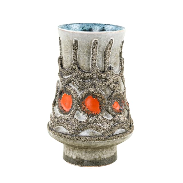 Vase, grey orange, ceramics, Strehla, Germany, 1960s. - DIMENSION