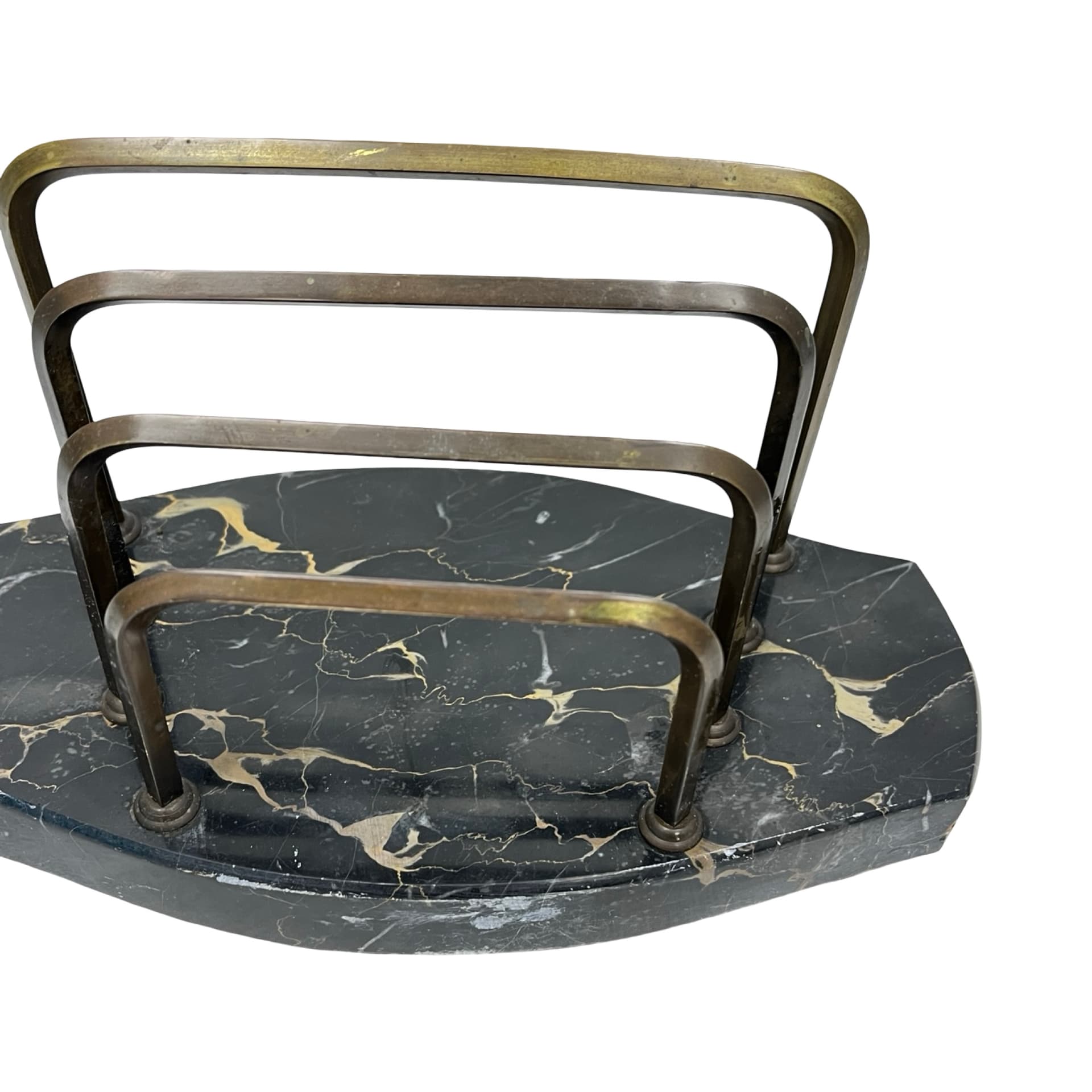 Two-piece desk set Art Deco, Nero Portoro marble, patinated brass, Italy, 1930s - 348980