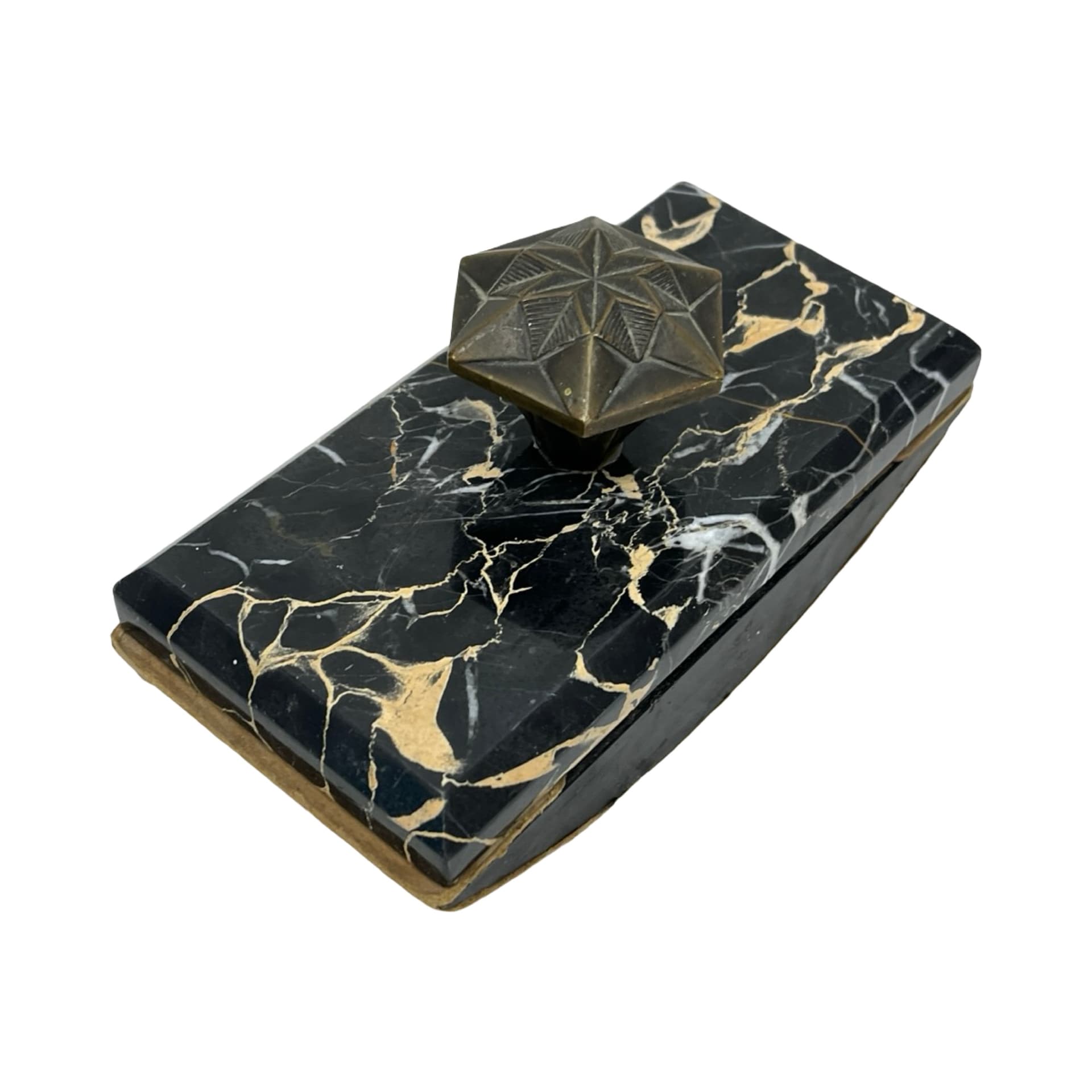 Two-piece desk set Art Deco, Nero Portoro marble, patinated brass, Italy, 1930s - 348977