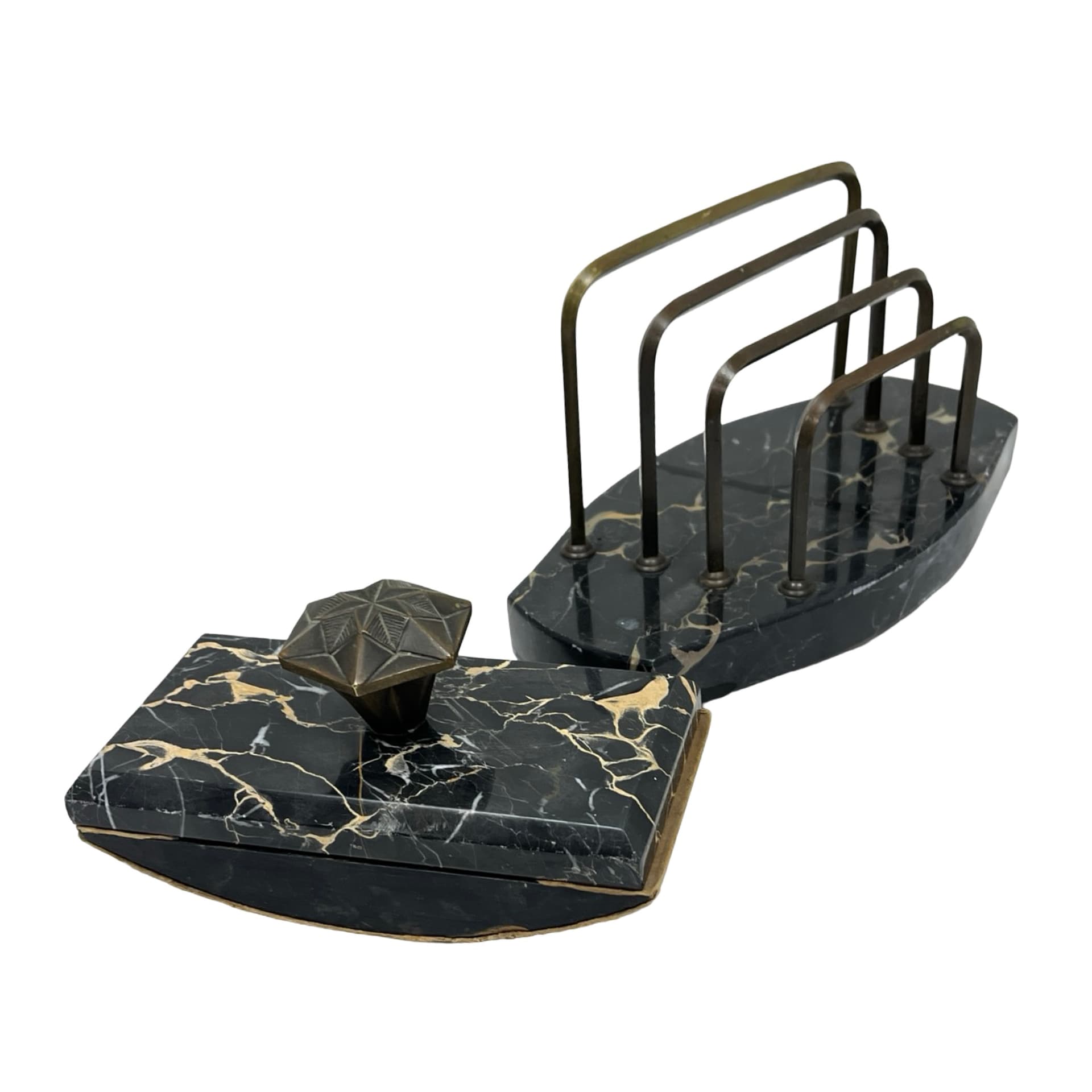Two-piece desk set Art Deco, Nero Portoro marble, patinated brass, Italy, 1930s - 348974