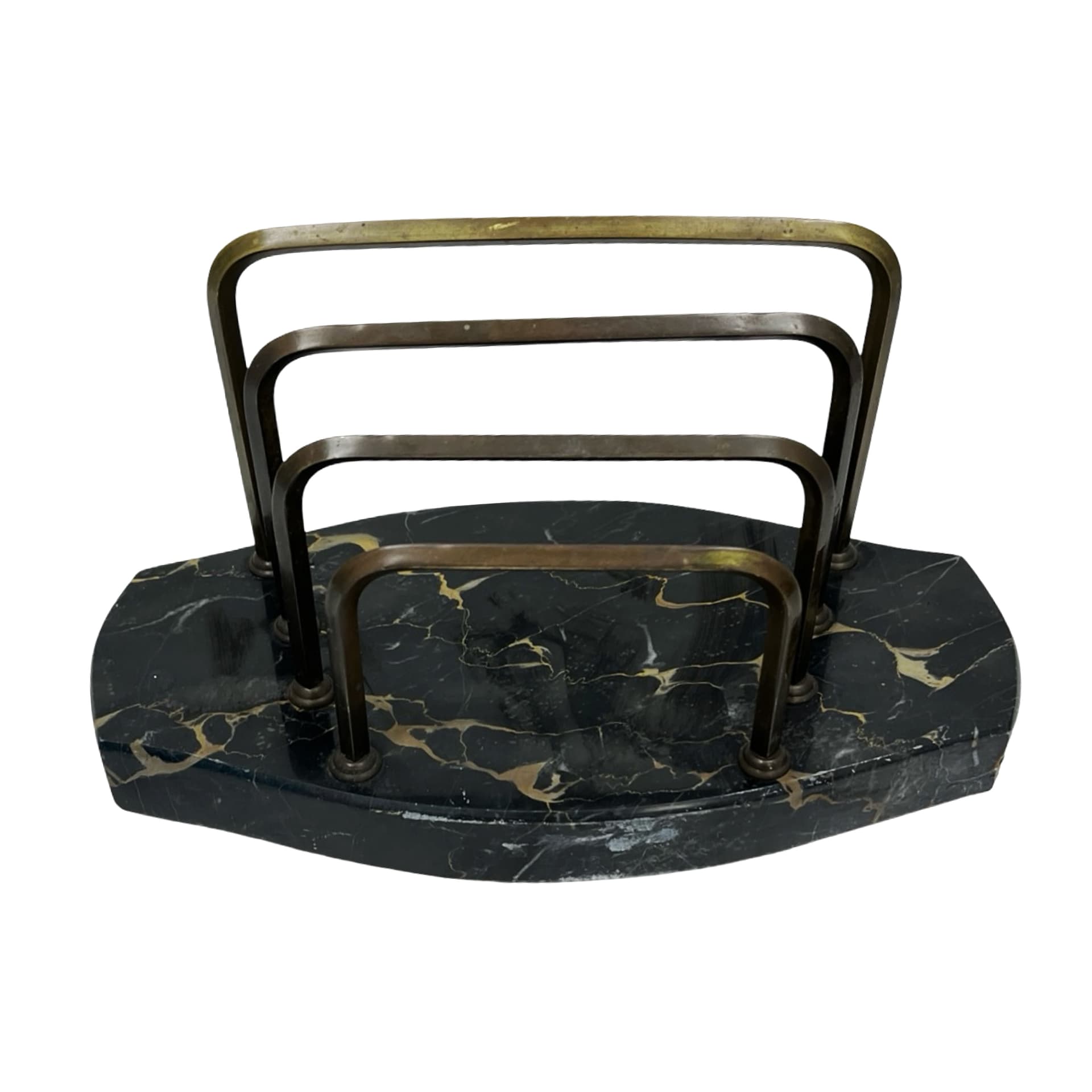 Two-piece desk set Art Deco, Nero Portoro marble, patinated brass, Italy, 1930s - 348987