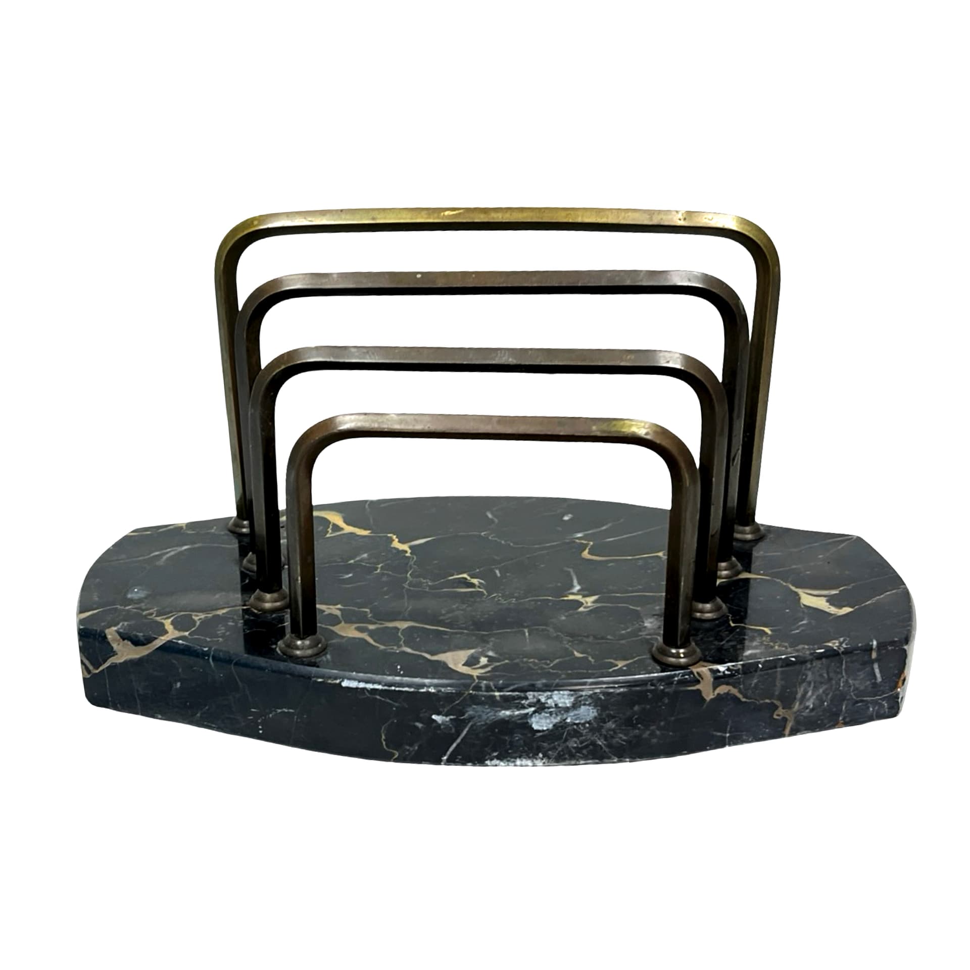 Two-piece desk set Art Deco, Nero Portoro marble, patinated brass, Italy, 1930s - 348981