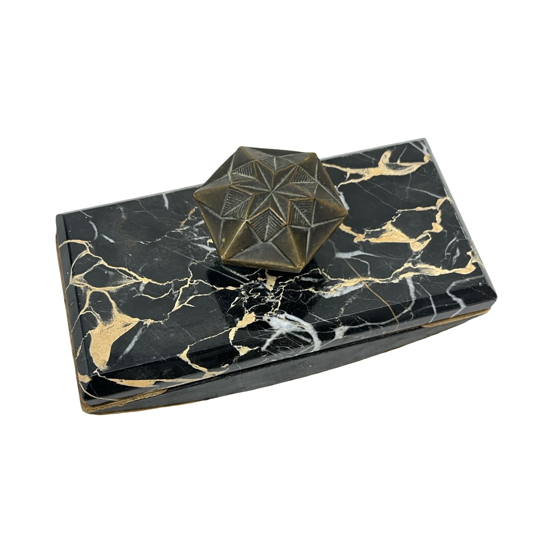 Two-piece desk set Art Deco, Nero Portoro marble, patinated brass, Italy, 1930s - 348979