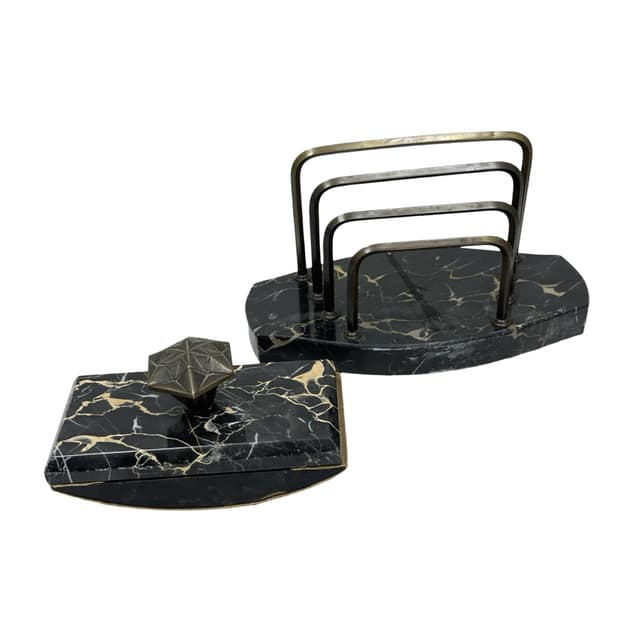 Two-piece desk set Art Deco, Nero Portoro marble, patinated brass, Italy, 1930s - DIMENSION