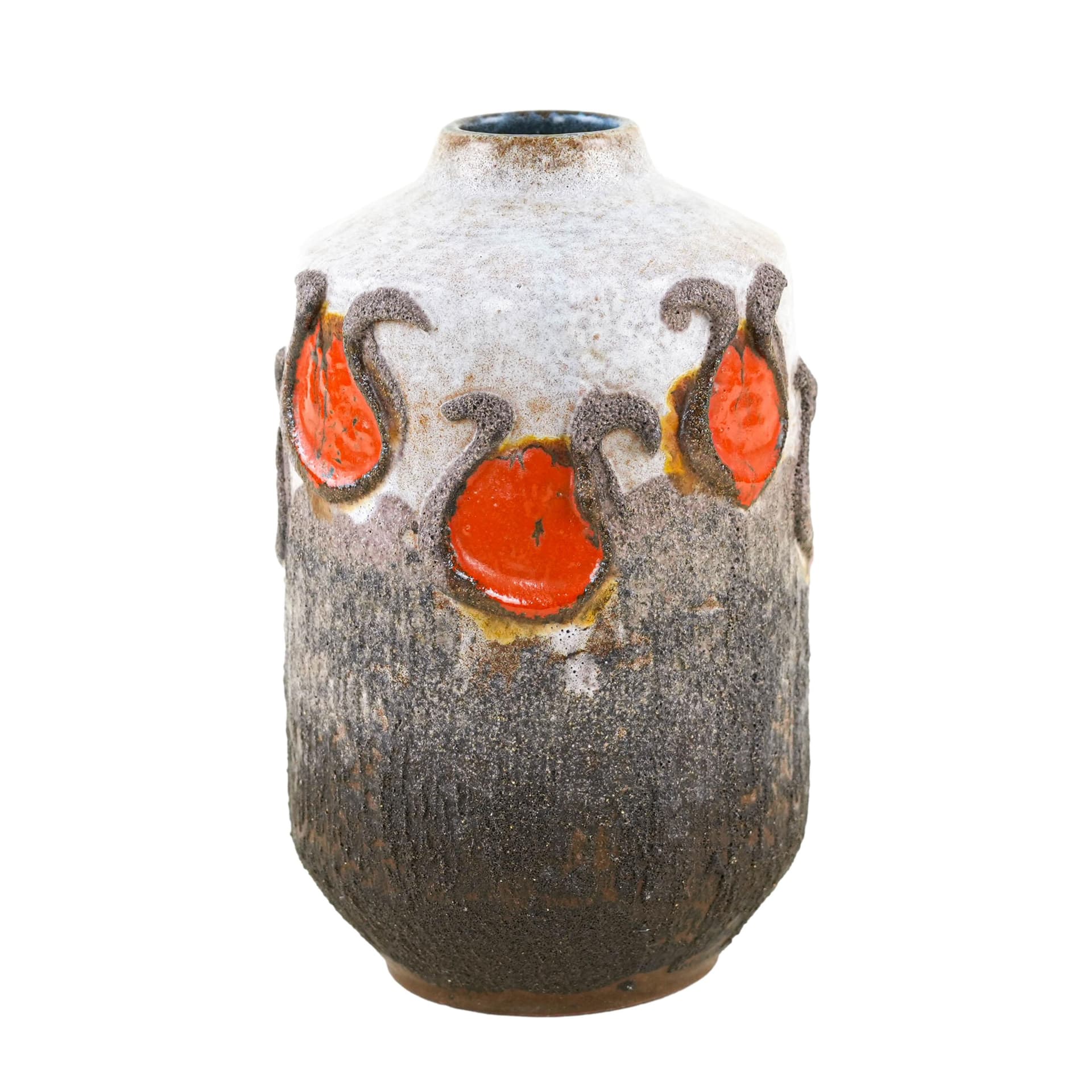 Vase Fat Lava, brown orange, ceramics, Strehla, Germany, 1960s.