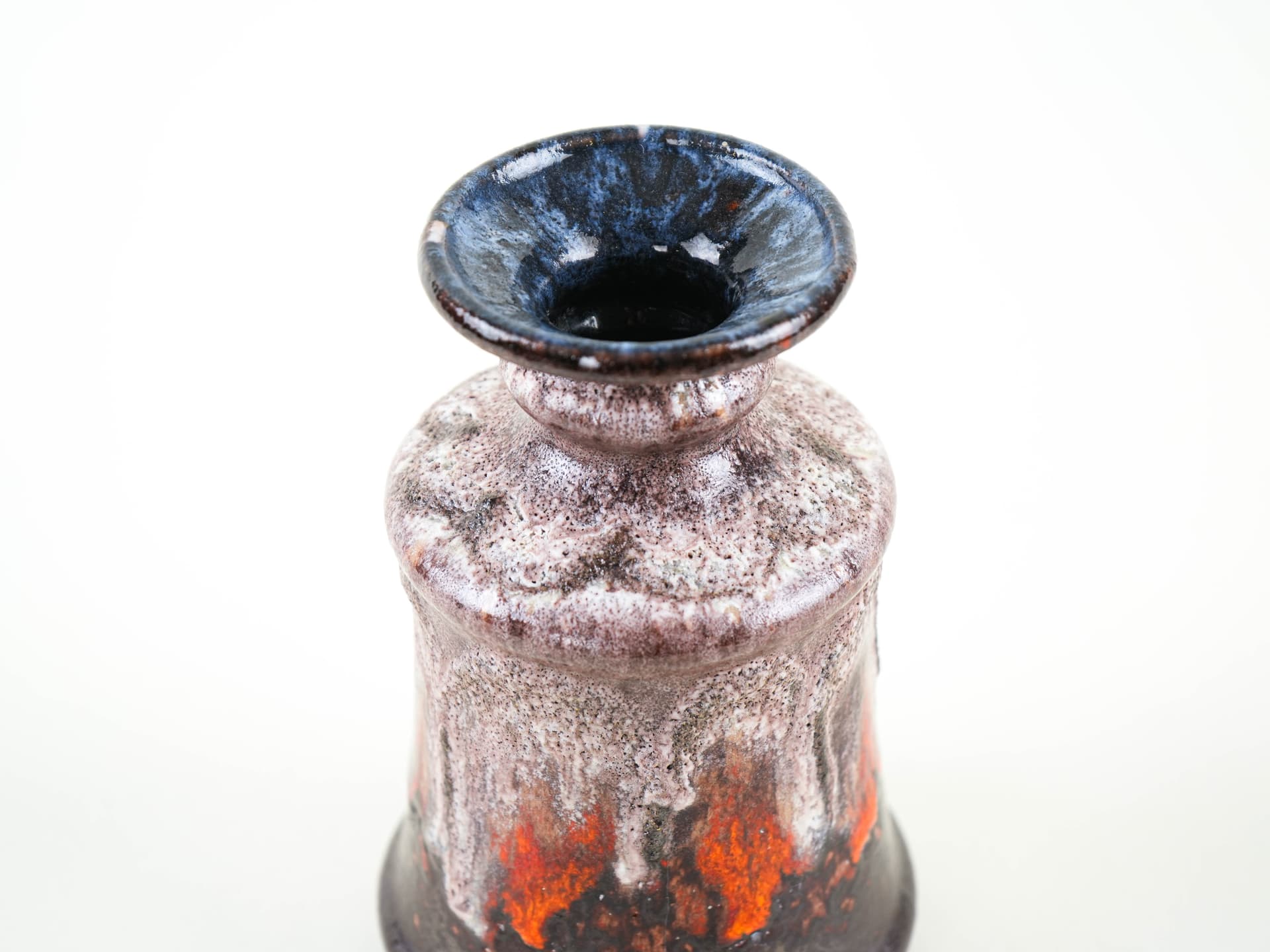 Vase Fat Lava, grey brown orange red white blue purple, ceramics, Strehla, Germany, 1960s. - 349043