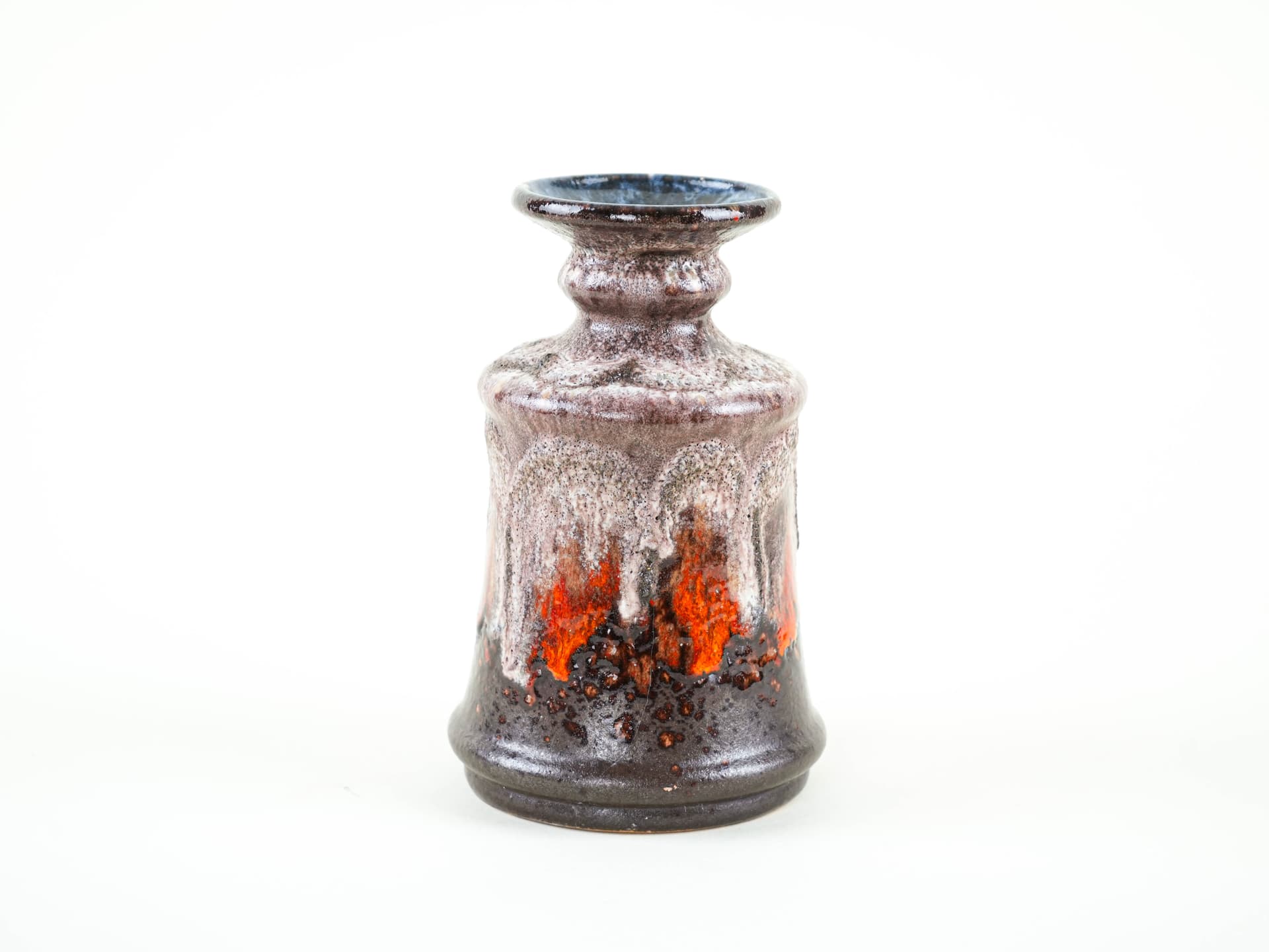 Vase Fat Lava, grey brown orange red white blue purple, ceramics, Strehla, Germany, 1960s. - 349041