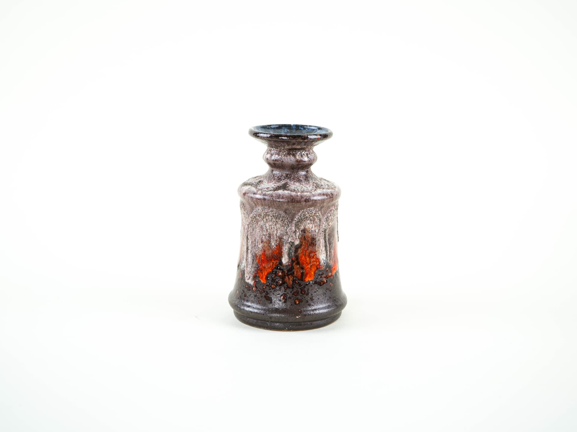 Vase Fat Lava, grey brown orange red white blue purple, ceramics, Strehla, Germany, 1960s. - 349039
