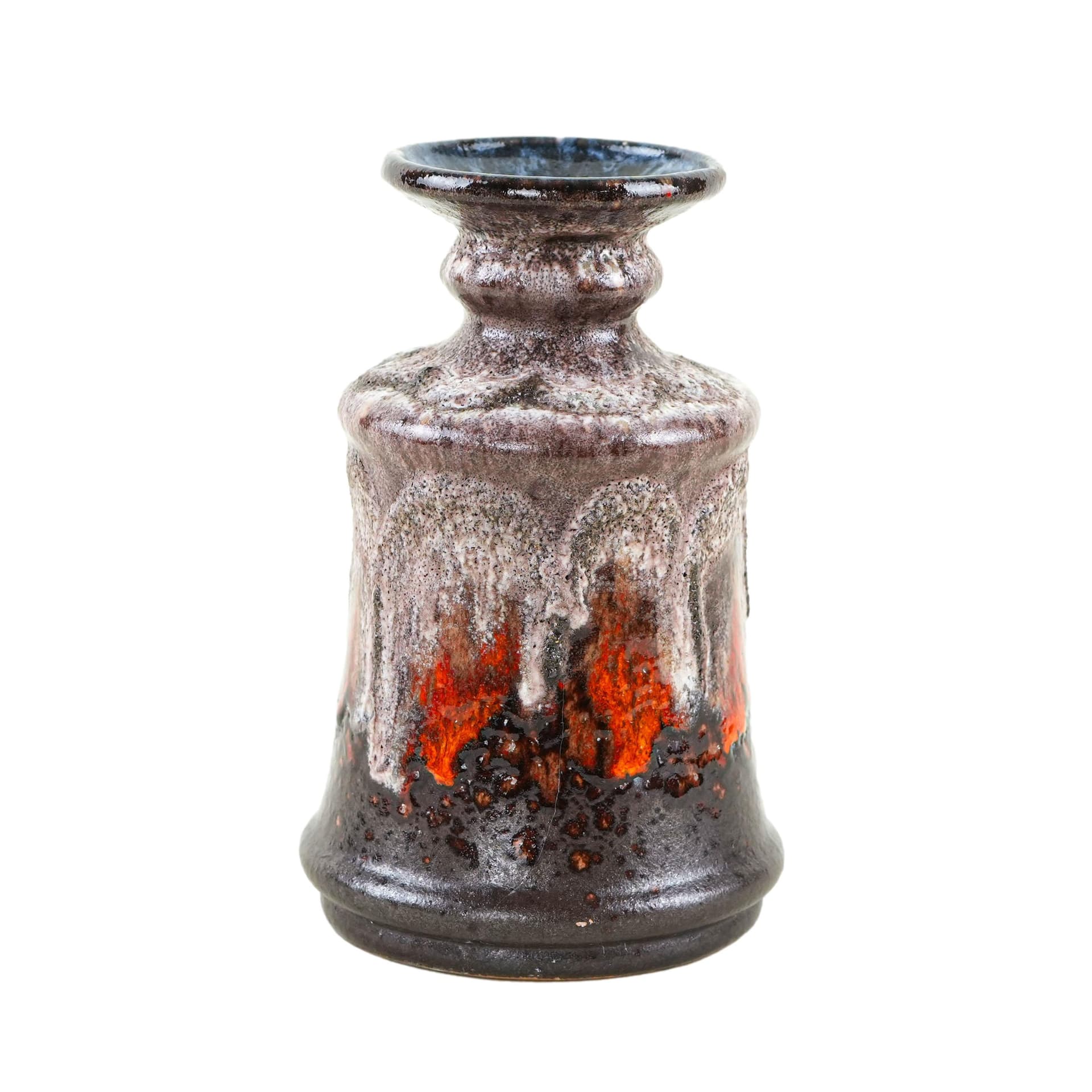Vase Fat Lava, grey brown orange red white blue purple, ceramics, Strehla, Germany, 1960s.