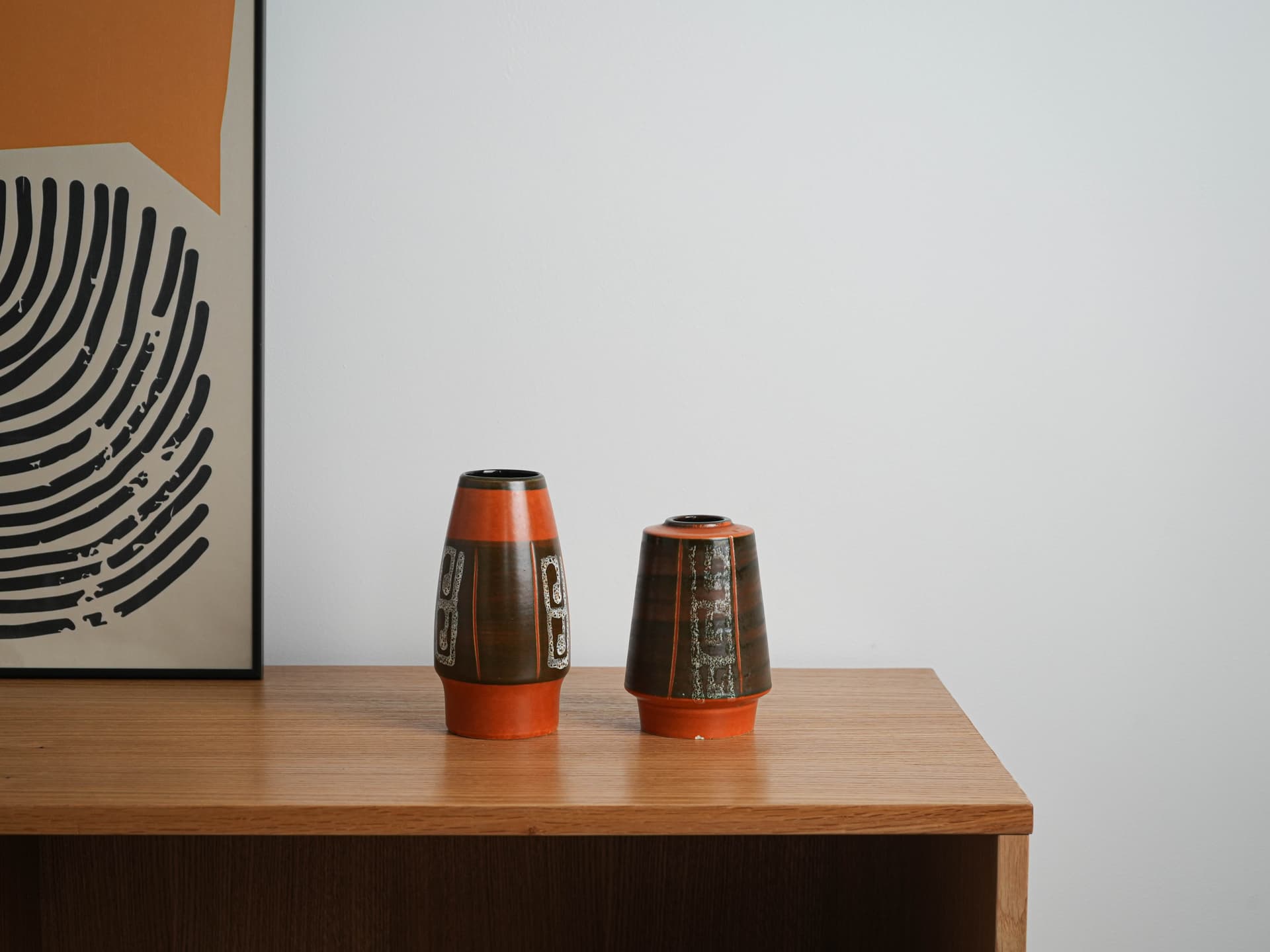Vase, brown orange ceramic, Germany, 1970s. - 349077