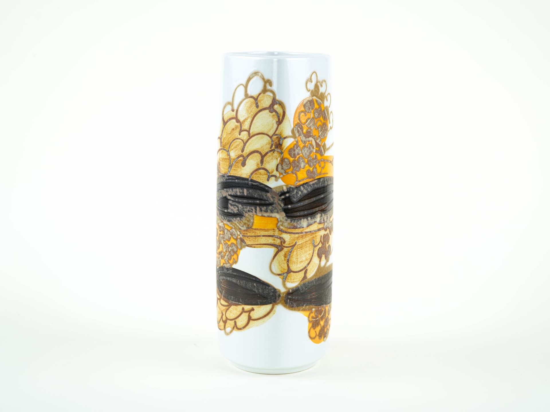 Vase, white yellow brown black porcelain, Royal Copenhagen, Denmark, 1960s. - 349113