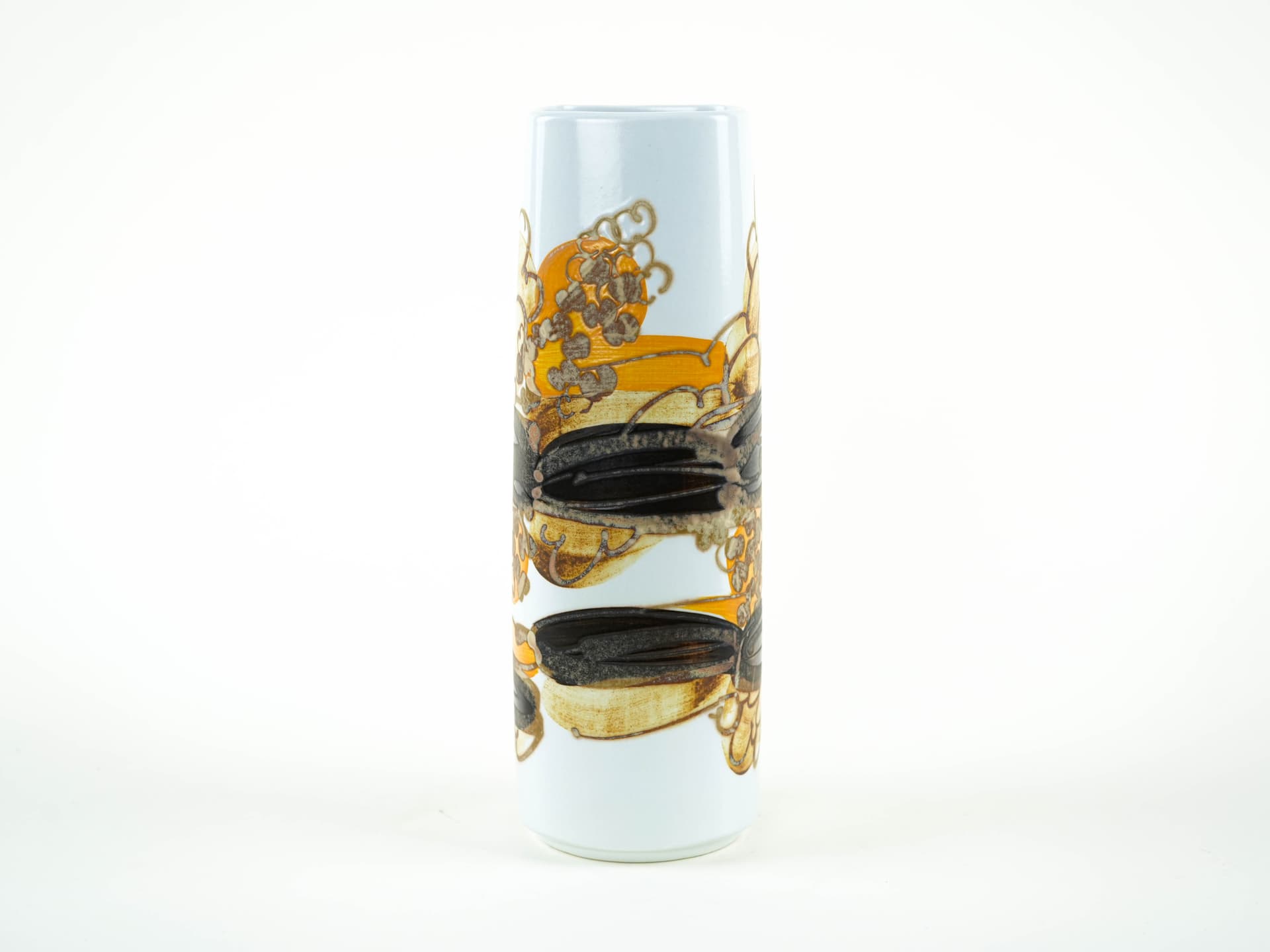 Vase, white yellow brown black porcelain, Royal Copenhagen, Denmark, 1960s. - 349111