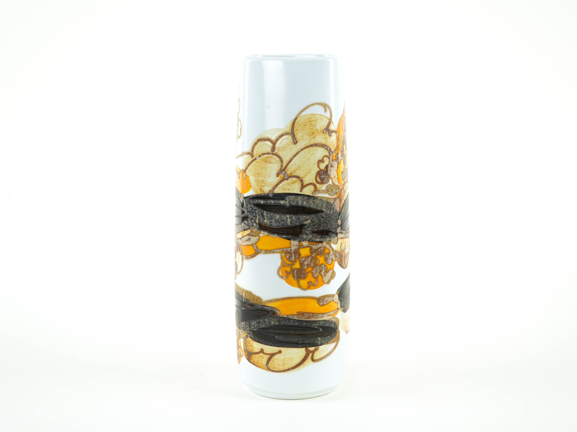 Vase, white yellow brown black porcelain, Royal Copenhagen, Denmark, 1960s. - 349109