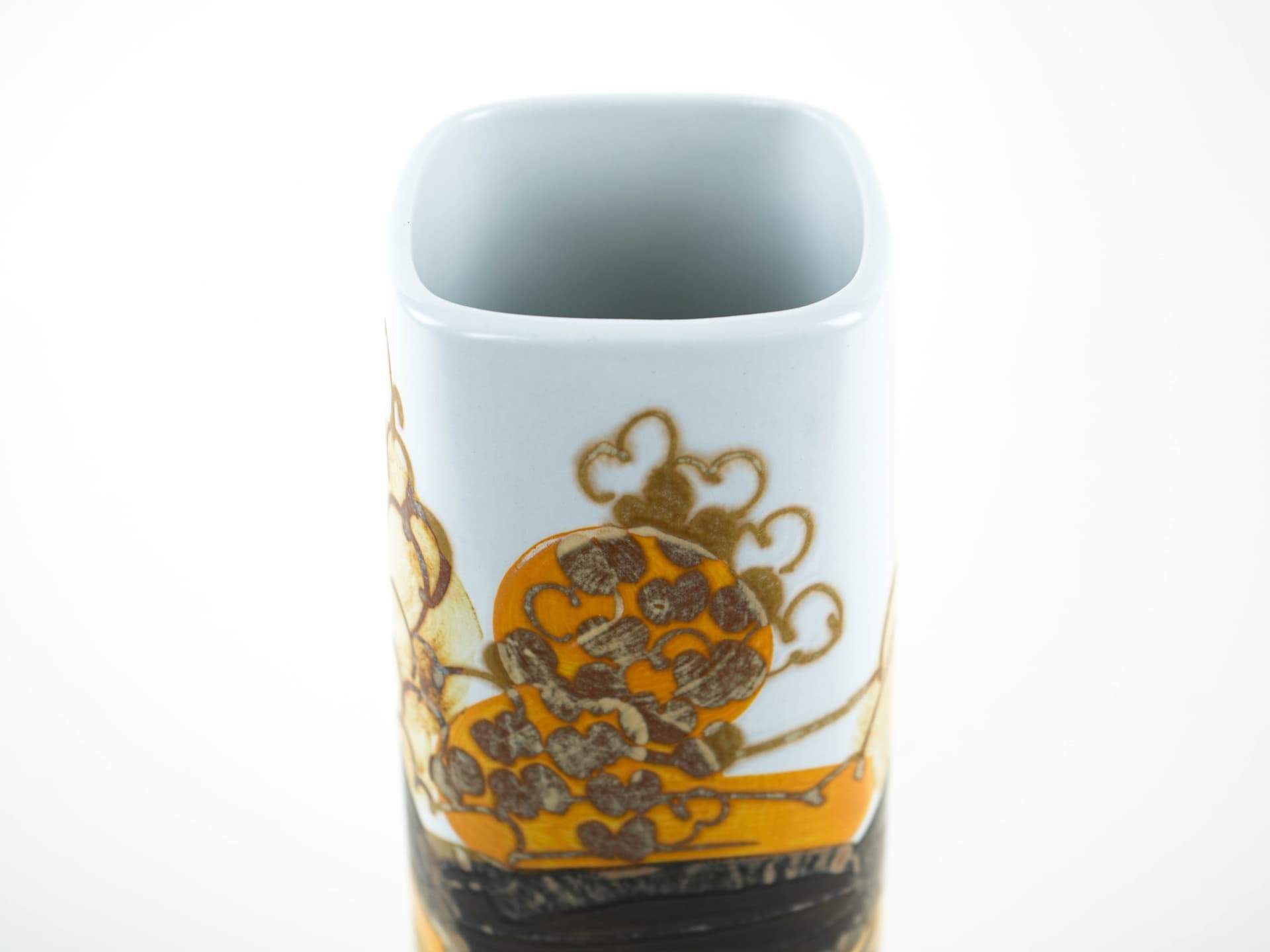 Vase, white yellow brown black porcelain, Royal Copenhagen, Denmark, 1960s. - 349116