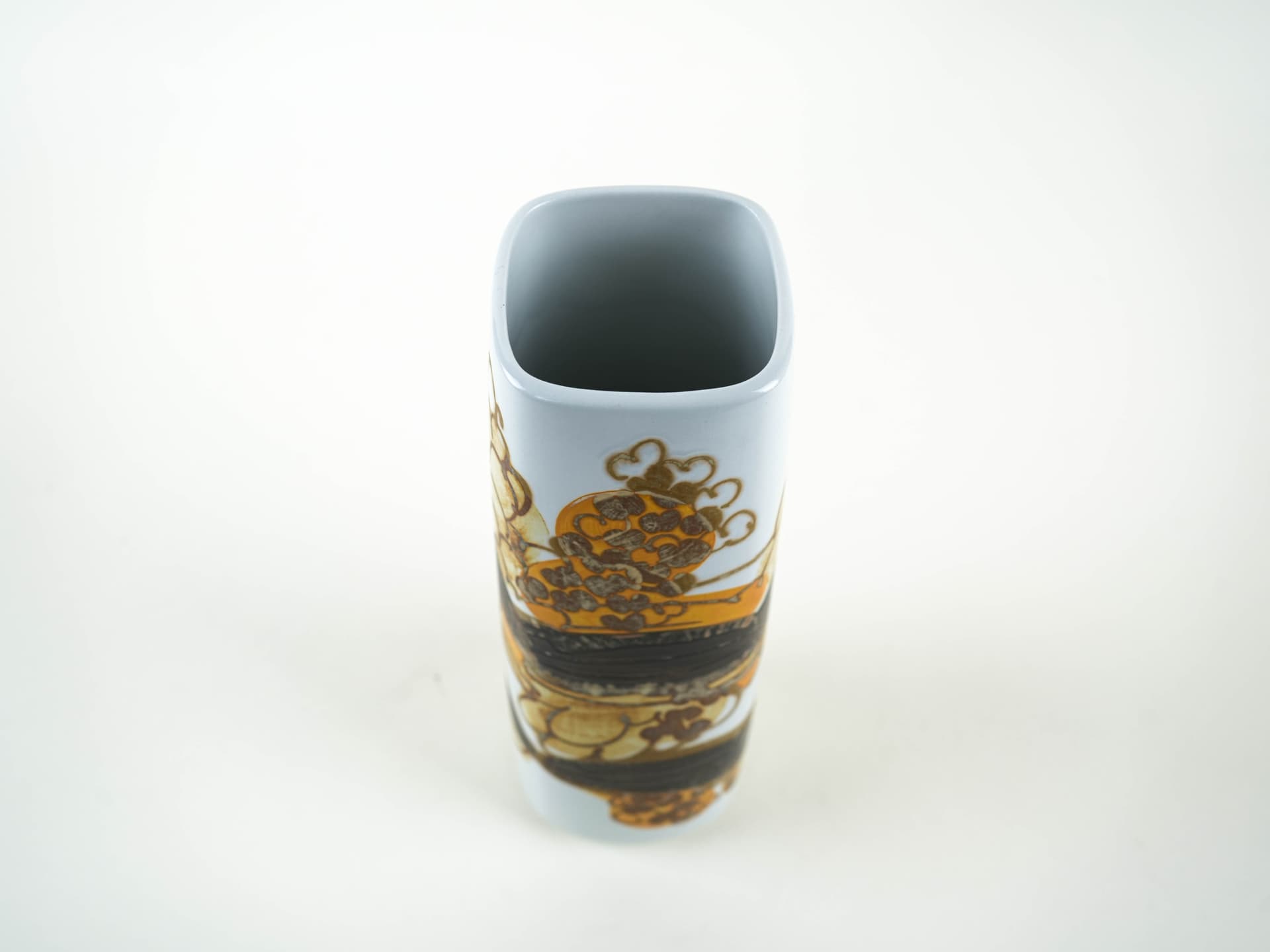 Vase, white yellow brown black porcelain, Royal Copenhagen, Denmark, 1960s. - 349112