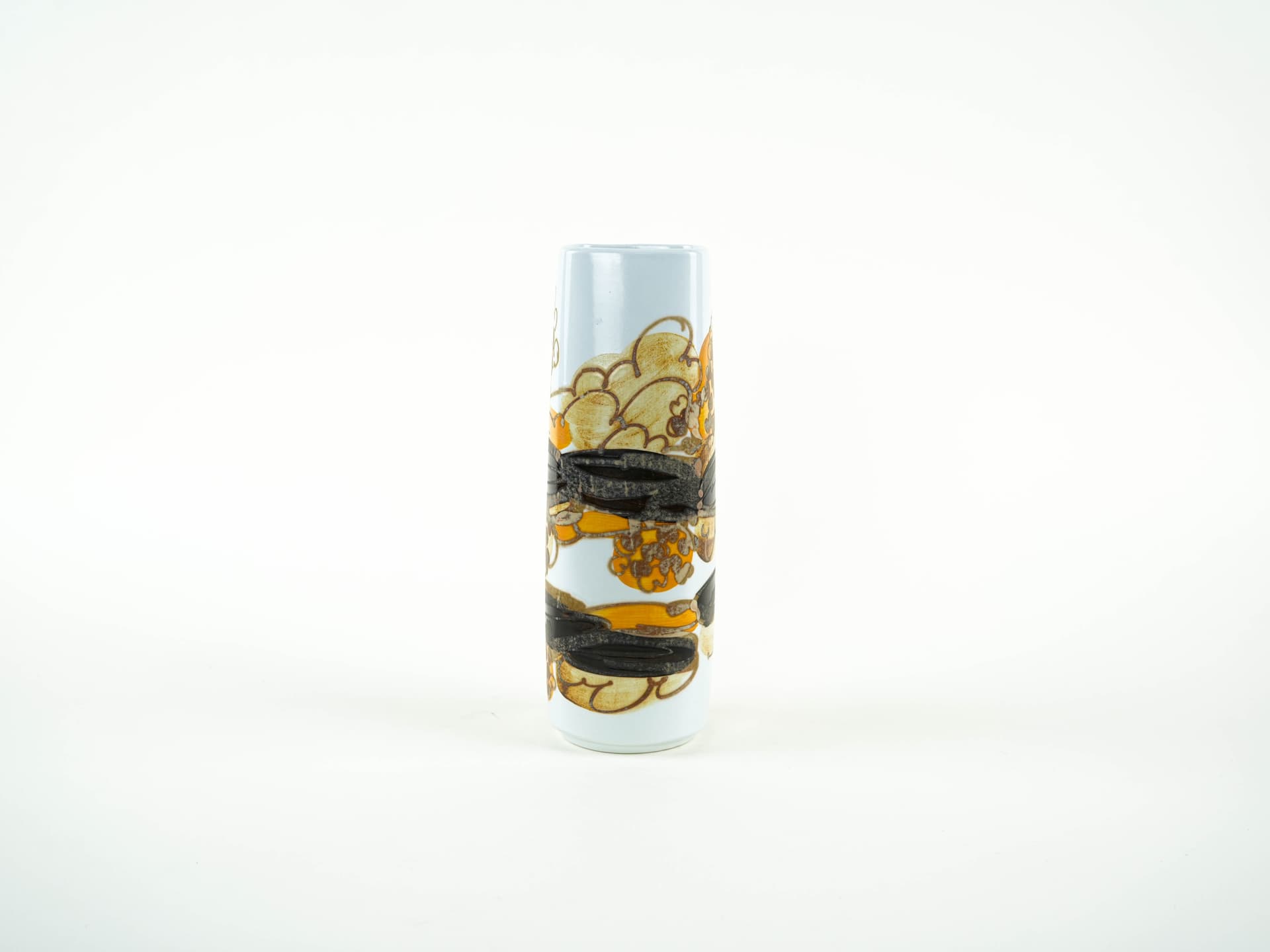 Vase, white yellow brown black porcelain, Royal Copenhagen, Denmark, 1960s. - 349110