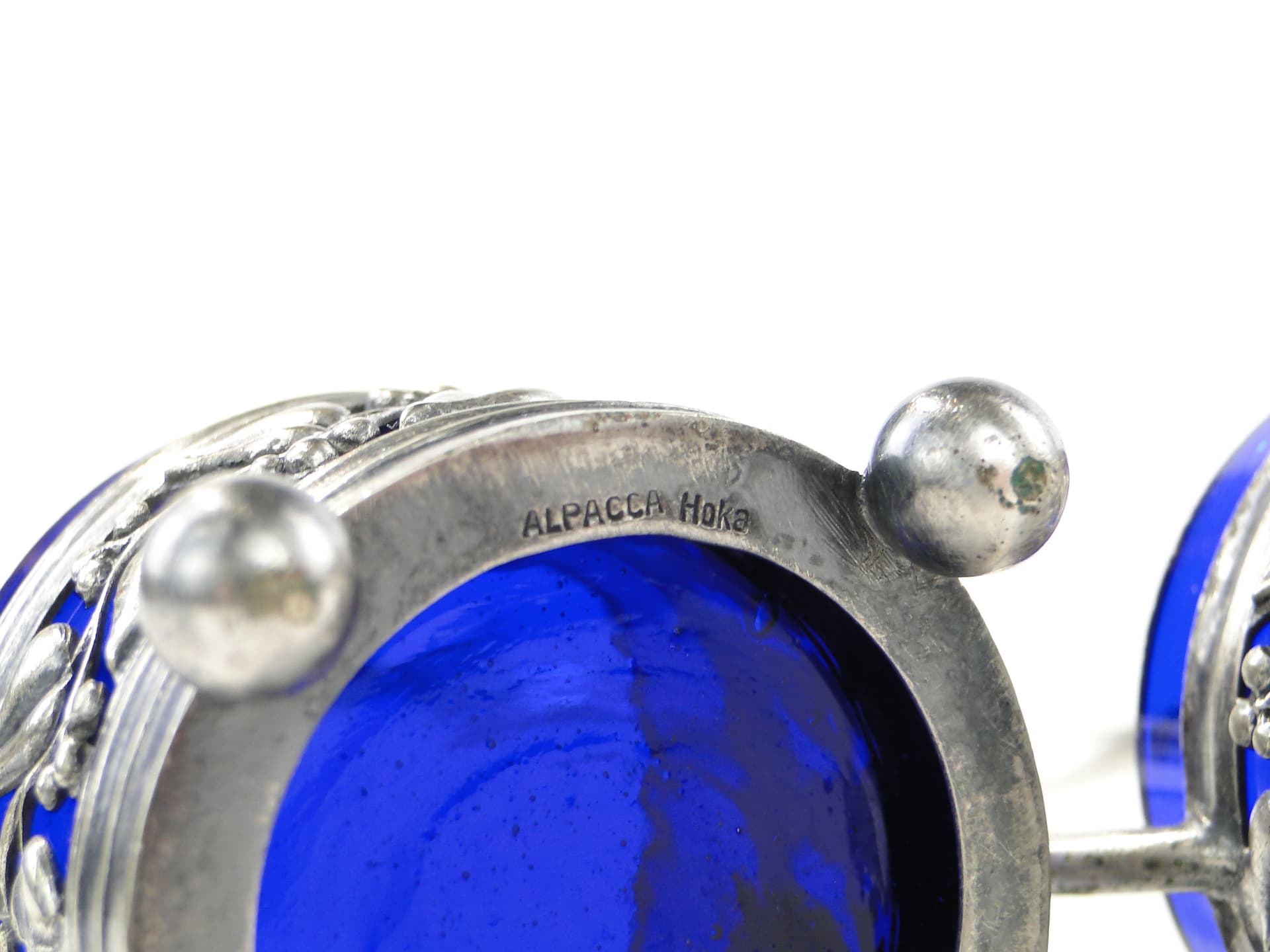 Pair of salt cellars, silver alpaca, cobalt glass, Hohmann & Katz (HOKA), Germany, 1930s. - 349103