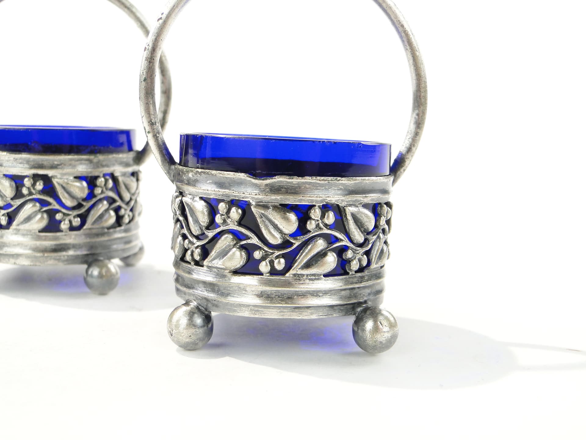 Pair of salt cellars, silver alpaca, cobalt glass, Hohmann & Katz (HOKA), Germany, 1930s. - 349105