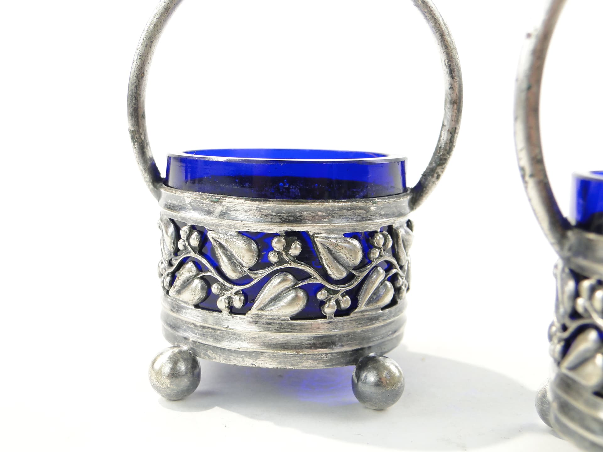 Pair of salt cellars, silver alpaca, cobalt glass, Hohmann & Katz (HOKA), Germany, 1930s. - 349106