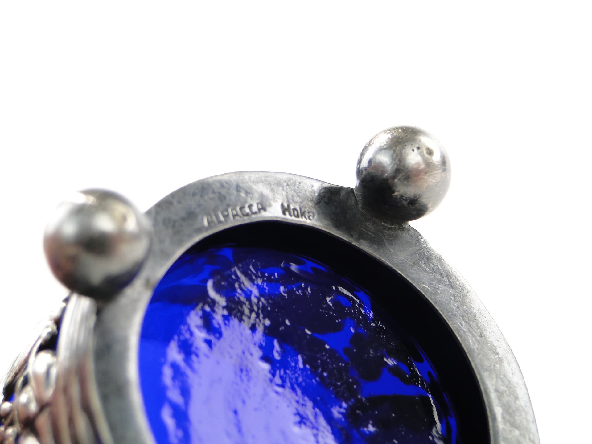 Pair of salt cellars, silver alpaca, cobalt glass, Hohmann & Katz (HOKA), Germany, 1930s. - 349104