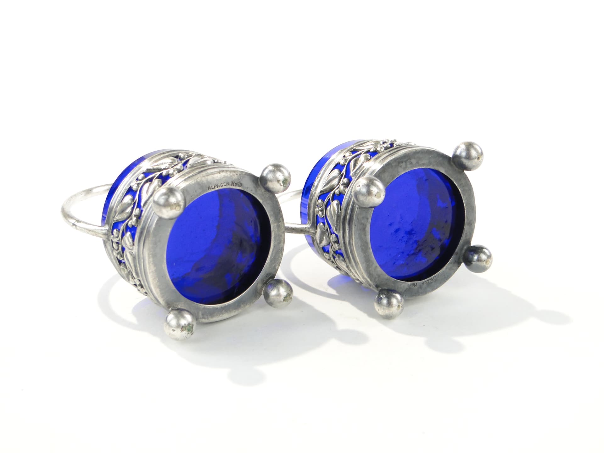 Pair of salt cellars, silver alpaca, cobalt glass, Hohmann & Katz (HOKA), Germany, 1930s. - 349107
