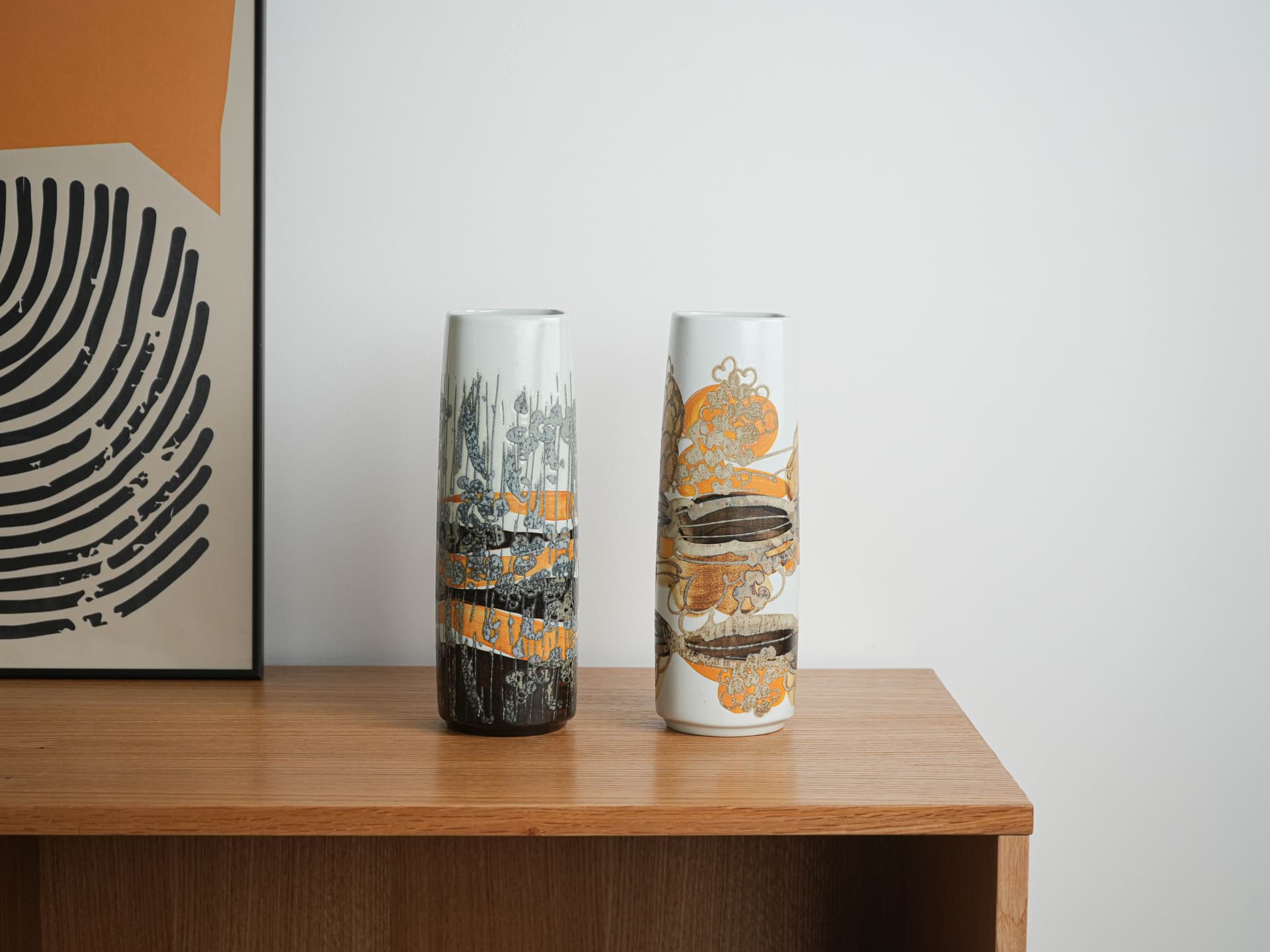 Vase, white orange black grey blue porcelain, Royal Copenhagen, Denmark, 1960s. - 349141