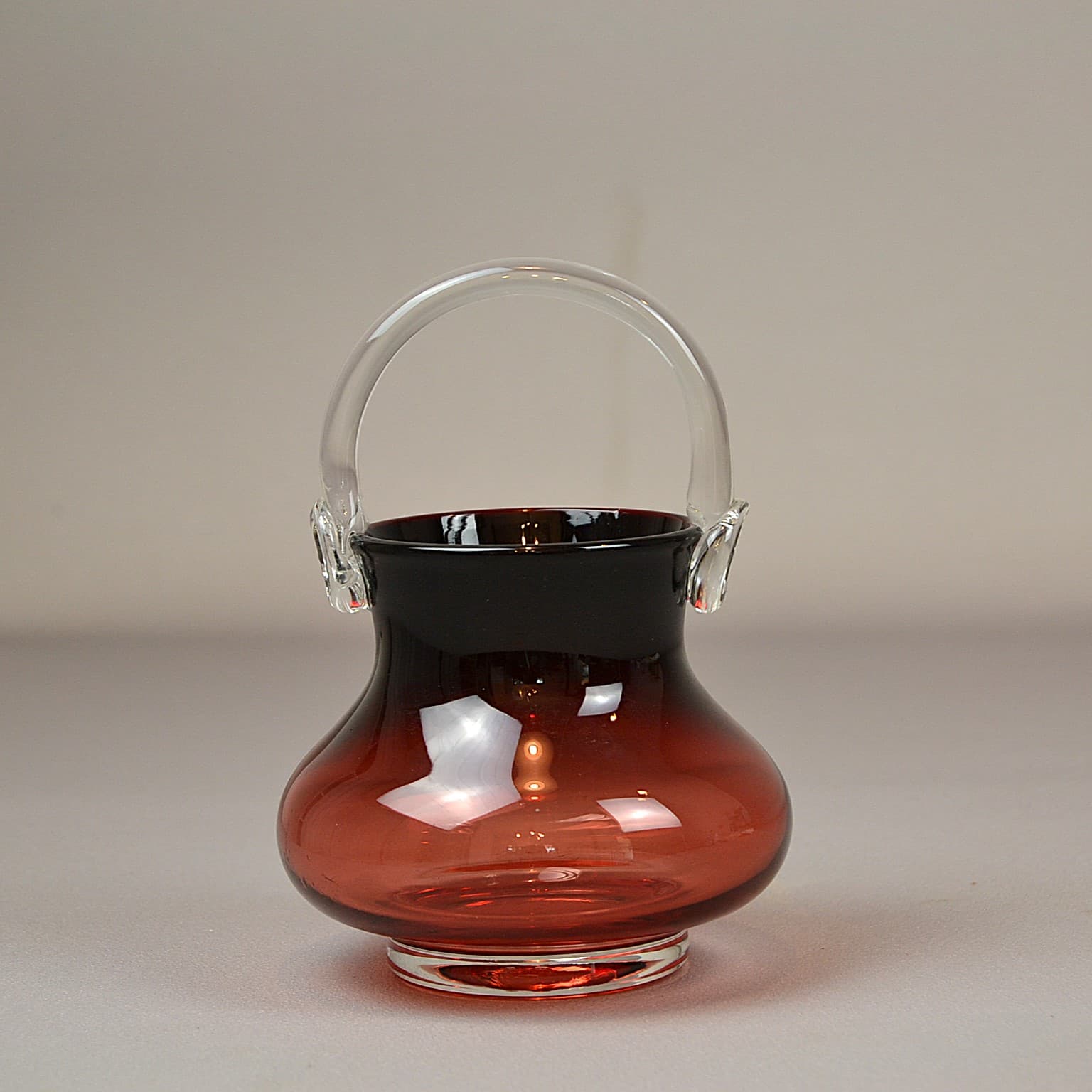 Basket, red glass, by J. Słuczan-Orkusz, Poland, 1980s. - 349195