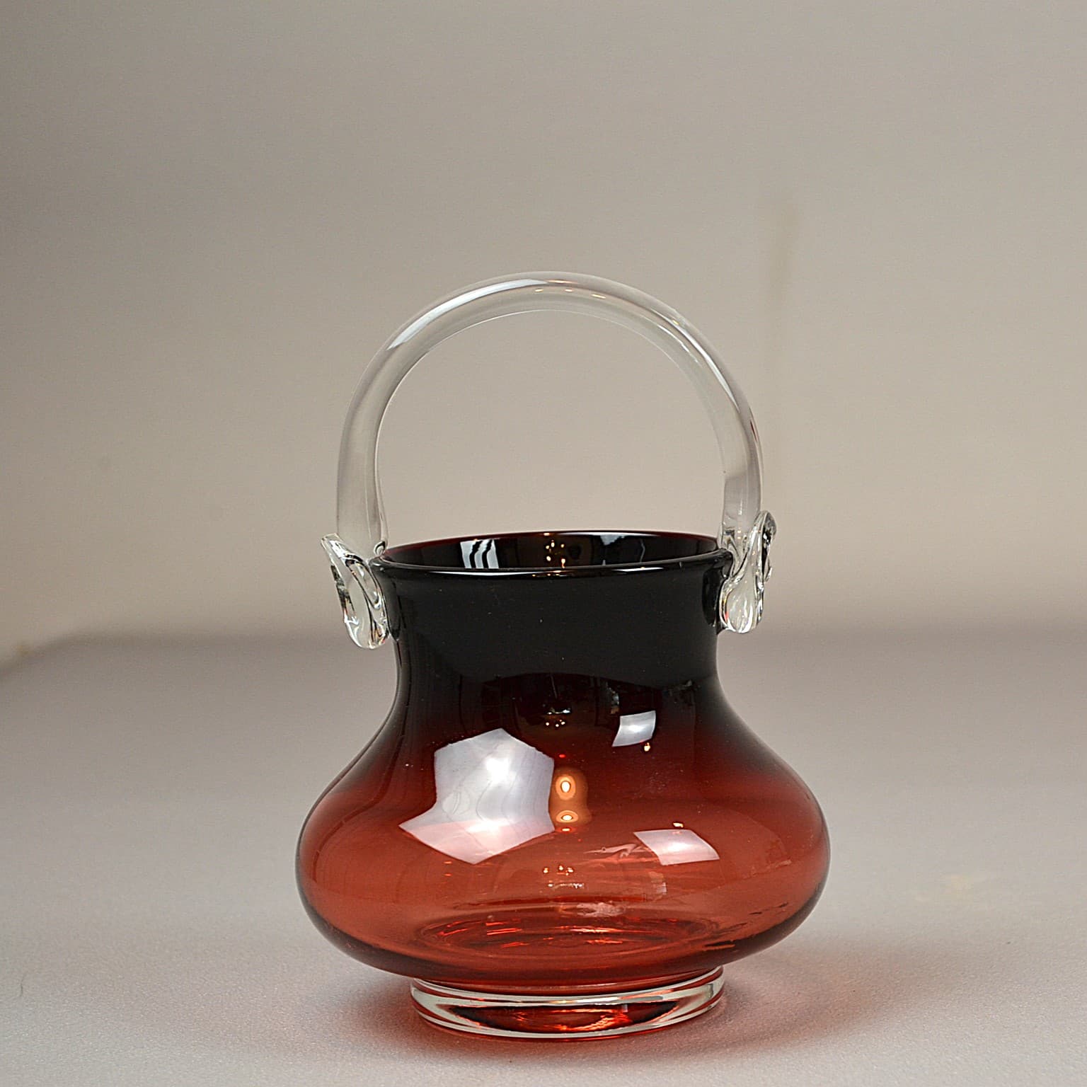 Basket, red glass, by J. Słuczan-Orkusz, Poland, 1980s. - 349191