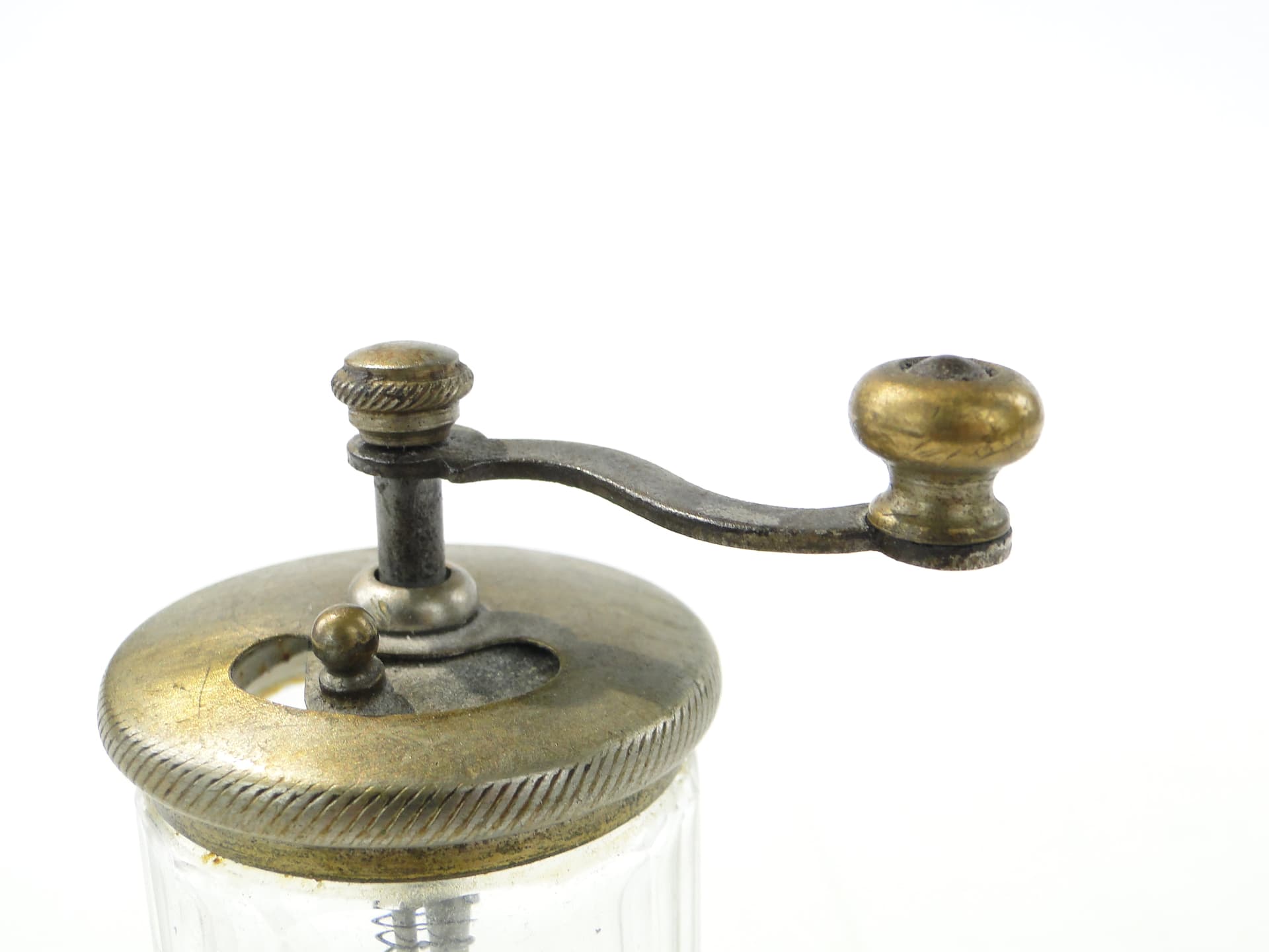 Miniature Spice Grinder, transparent crystal, gold brass, turn of the 19th and 20th century - 349224