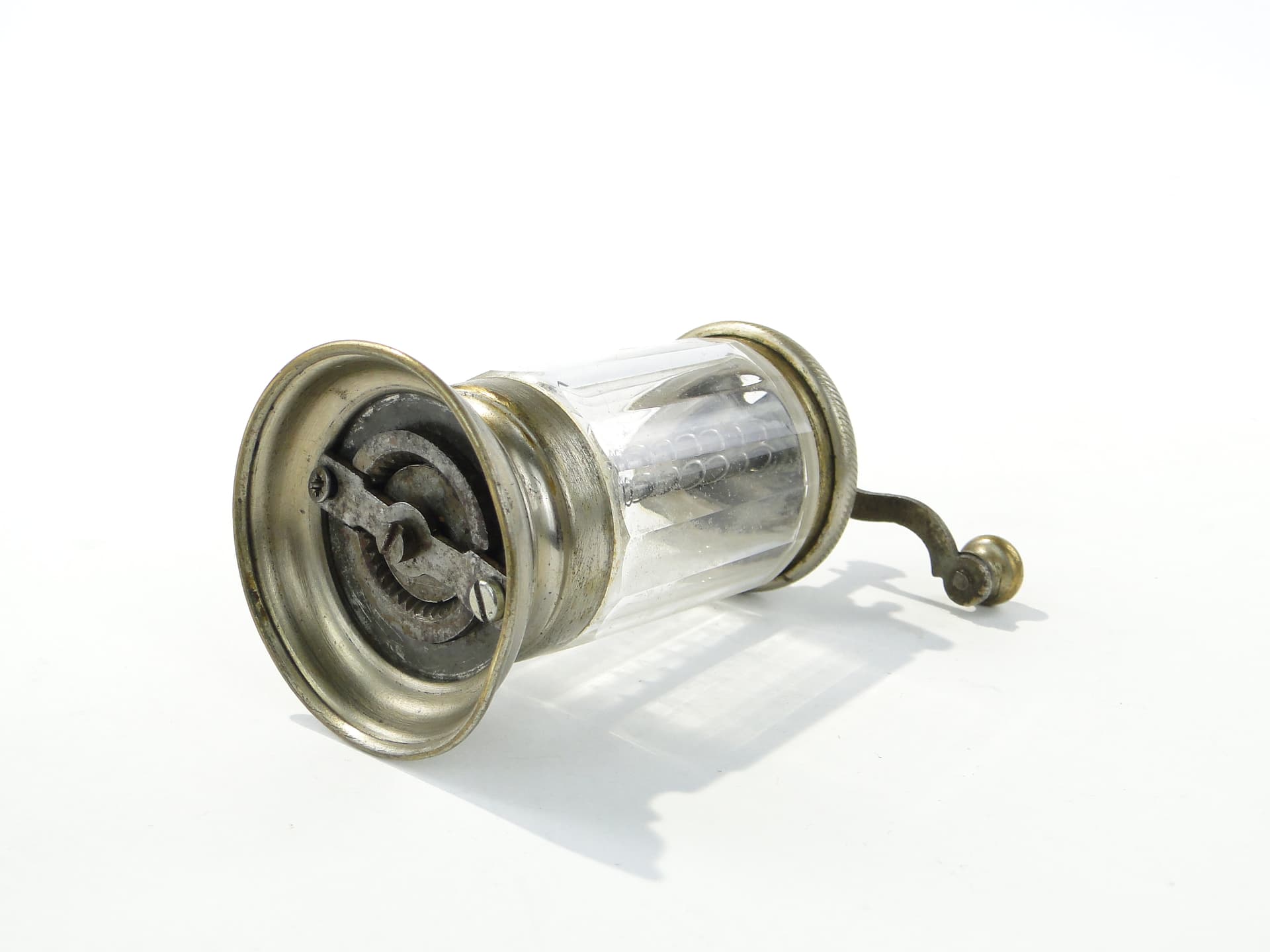 Miniature Spice Grinder, transparent crystal, gold brass, turn of the 19th and 20th century - 349226