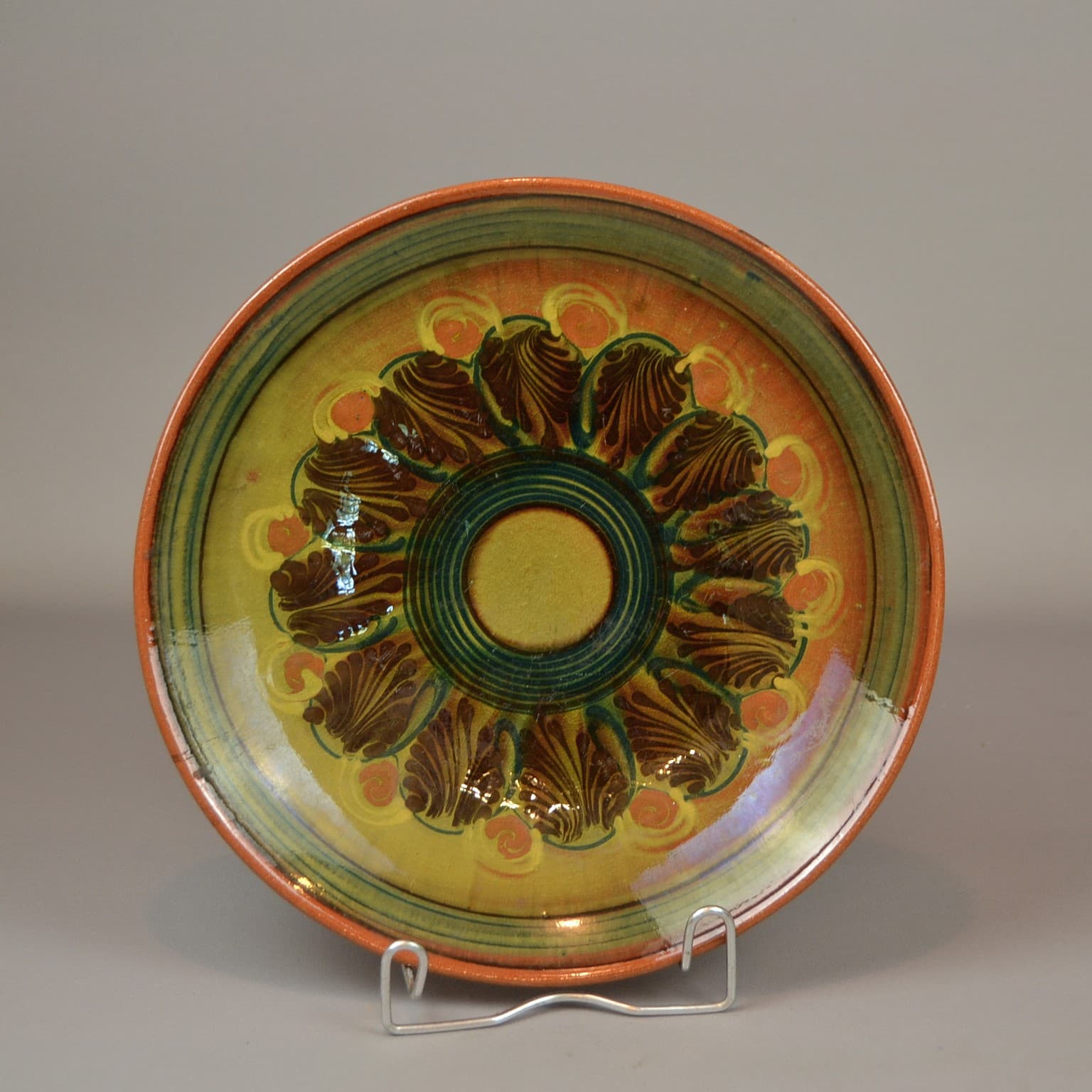 Wall Plate, yellow orange stoneware, Łysa Góra, Poland, 1970s. - 349241