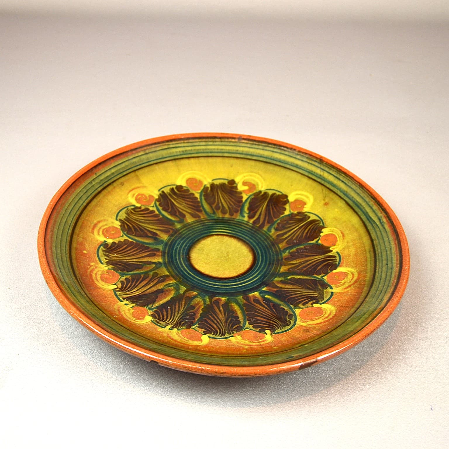 Wall Plate, yellow orange stoneware, Łysa Góra, Poland, 1970s. - 349246