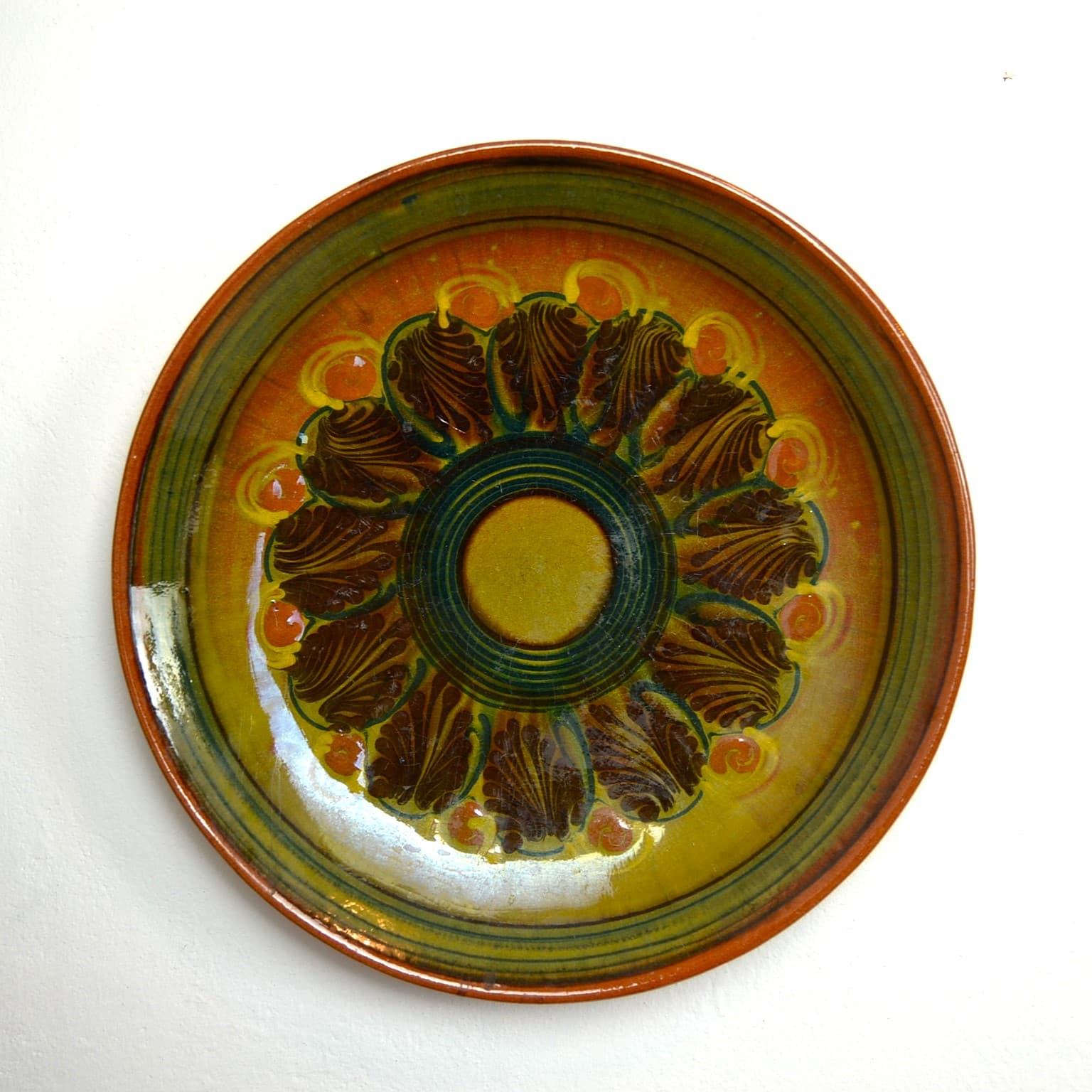 Wall Plate, yellow orange stoneware, Łysa Góra, Poland, 1970s. - 349244