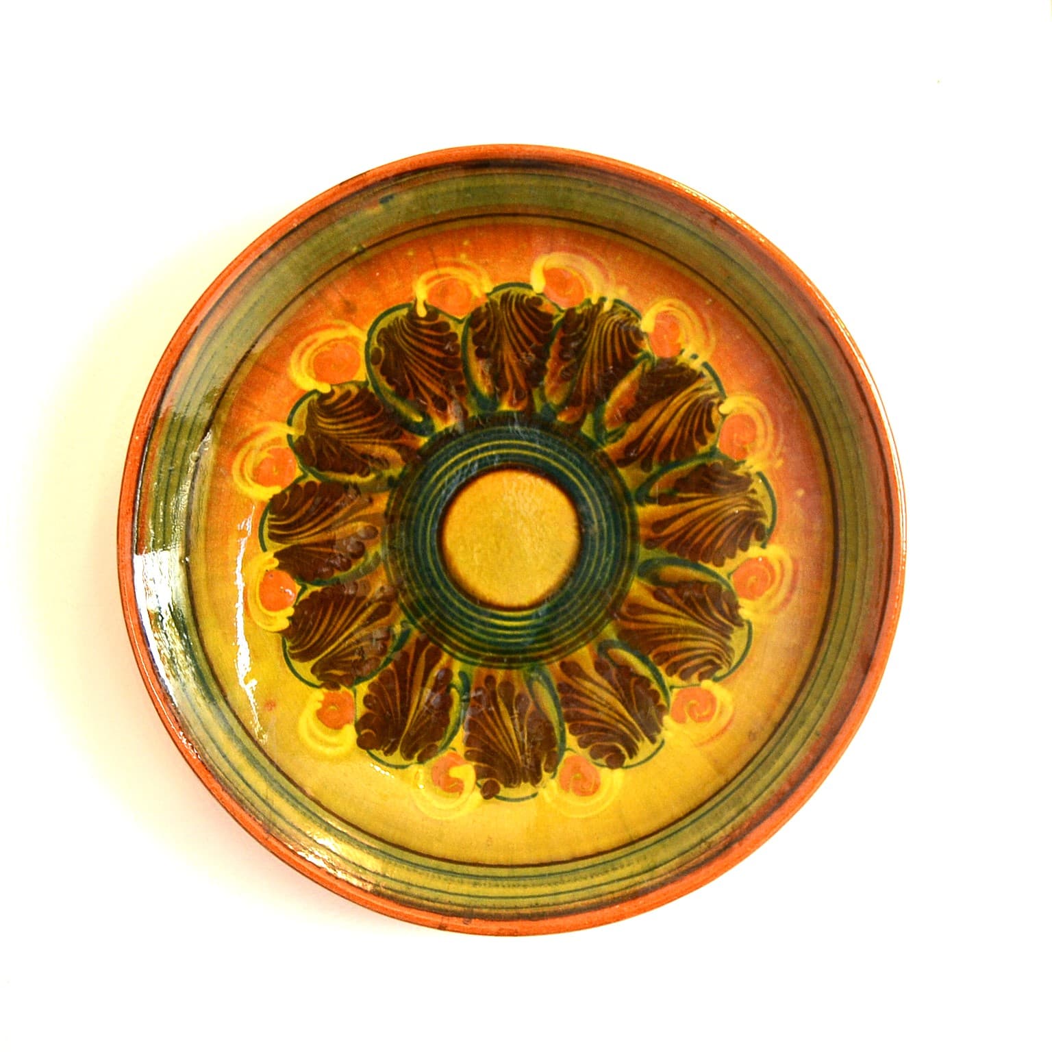 Wall Plate, yellow orange stoneware, Łysa Góra, Poland, 1970s. - 349245