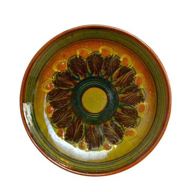 Wall Plate, yellow orange stoneware, Łysa Góra, Poland, 1970s. - DIMENSION