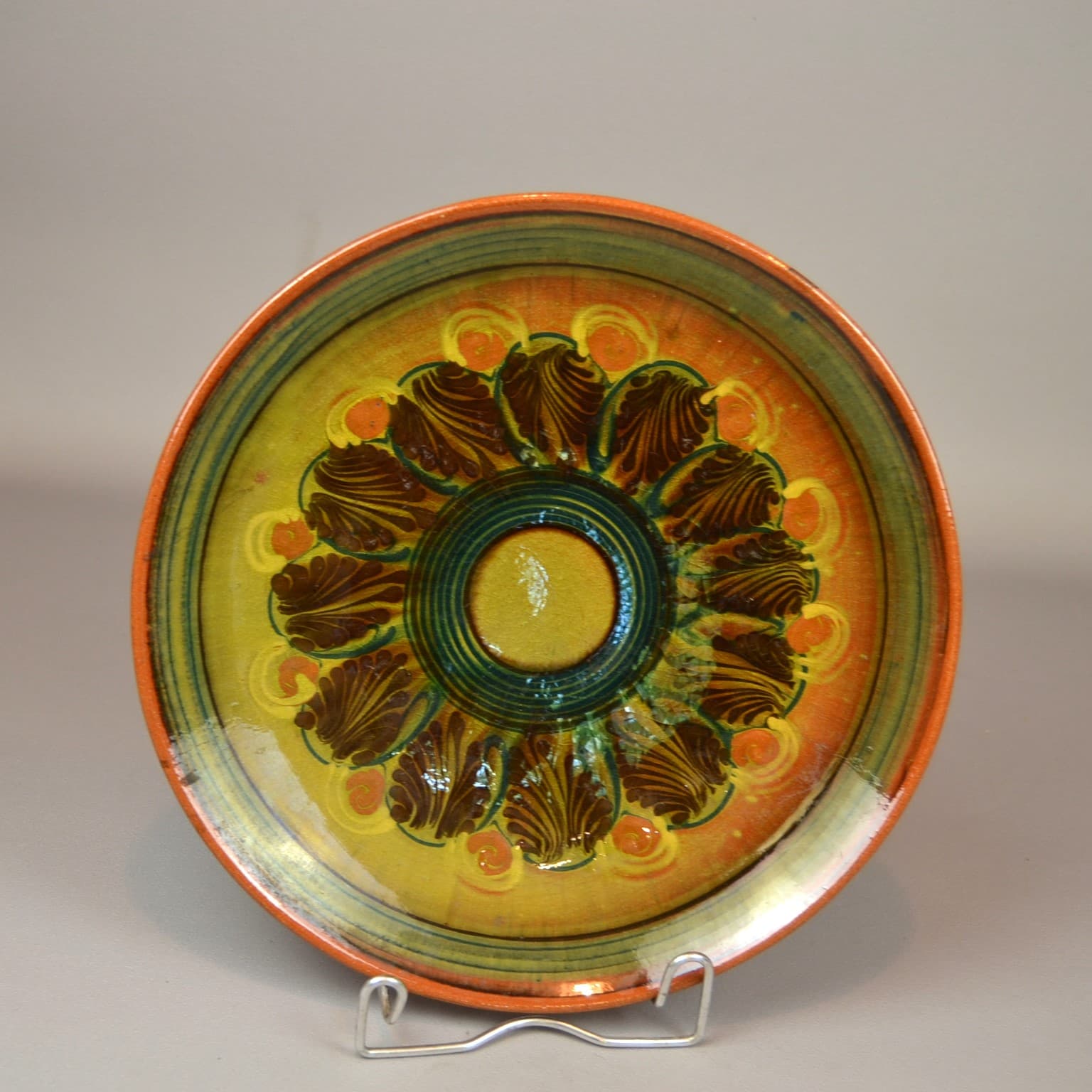 Wall Plate, yellow orange stoneware, Łysa Góra, Poland, 1970s. - 349247
