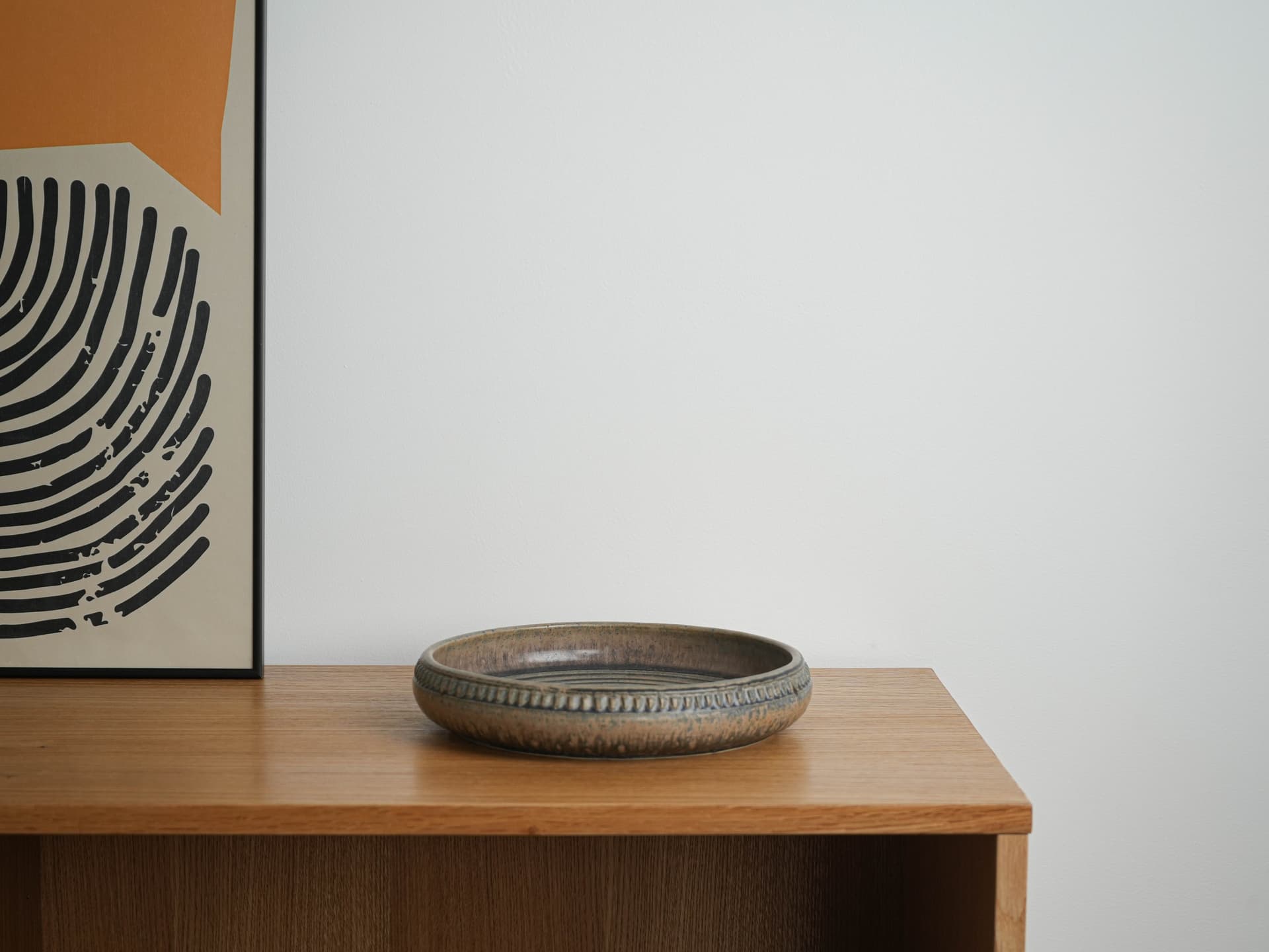 Bowl, beige brown blue grey ceramics, LoveMose, Denmark, 1960s. - 349291