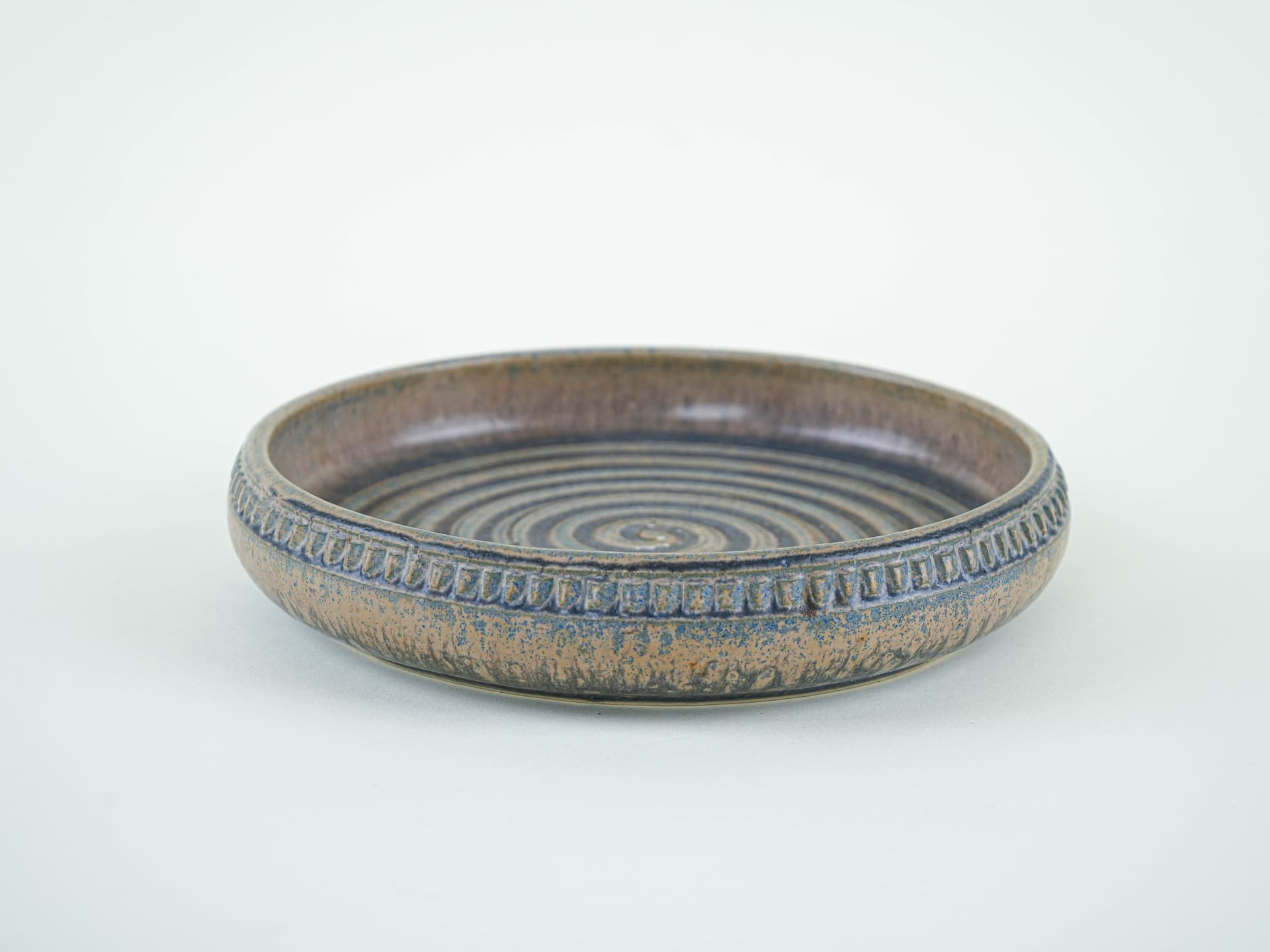 Bowl, beige brown blue grey ceramics, LoveMose, Denmark, 1960s. - 349288