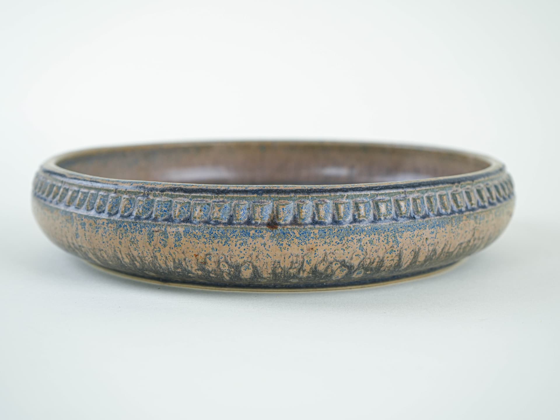 Bowl, beige brown blue grey ceramics, LoveMose, Denmark, 1960s. - 349290