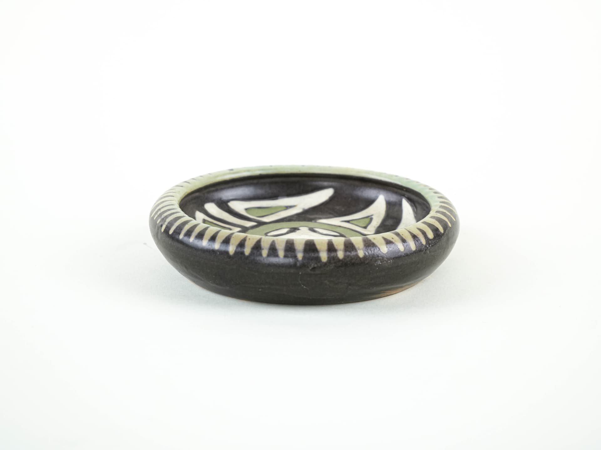 Bowl, black white green ceramics, Denmark, 1960s. - 349296