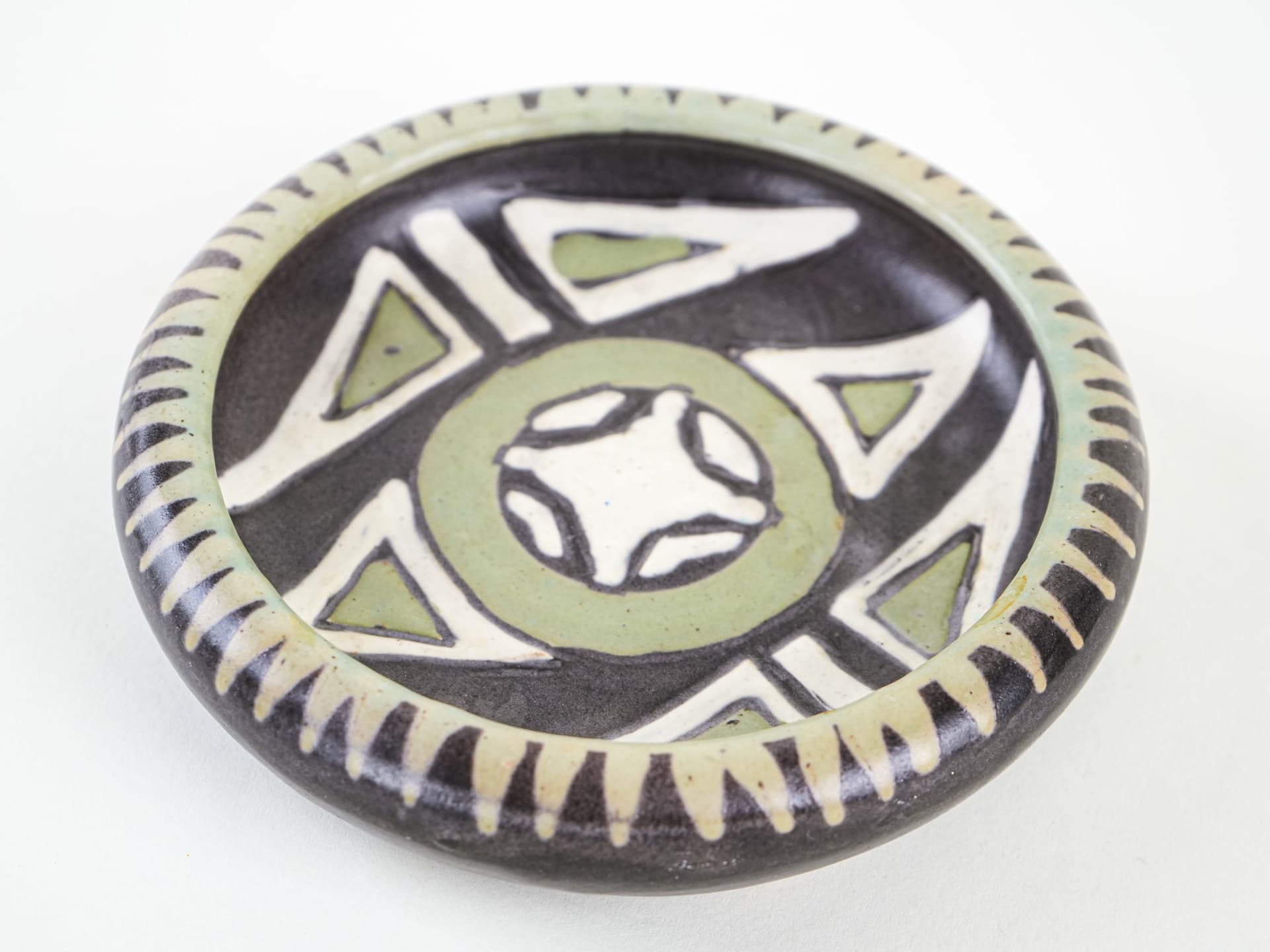 Bowl, black white green ceramics, Denmark, 1960s. - 349300