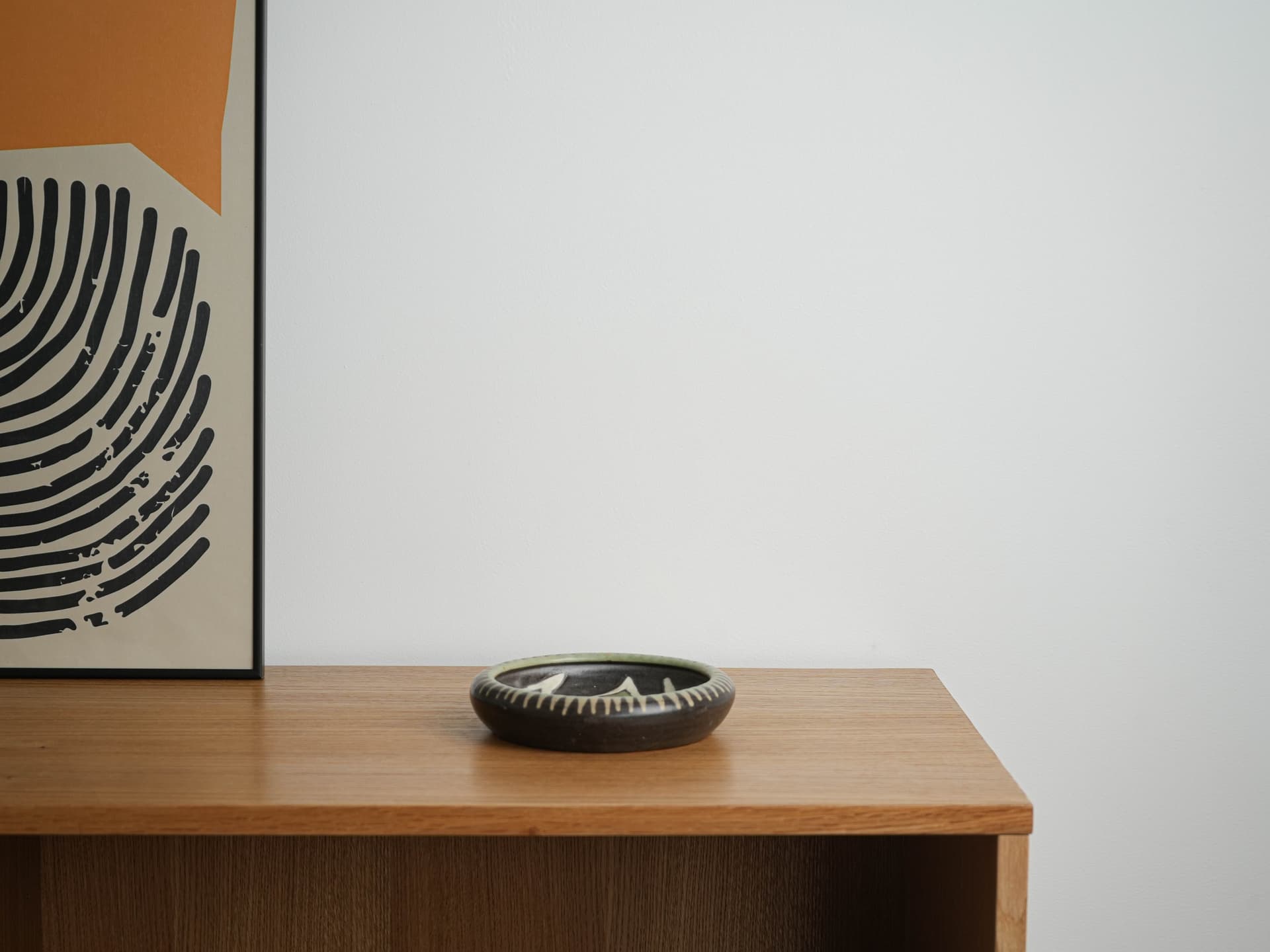 Bowl, black white green ceramics, Denmark, 1960s. - 349304