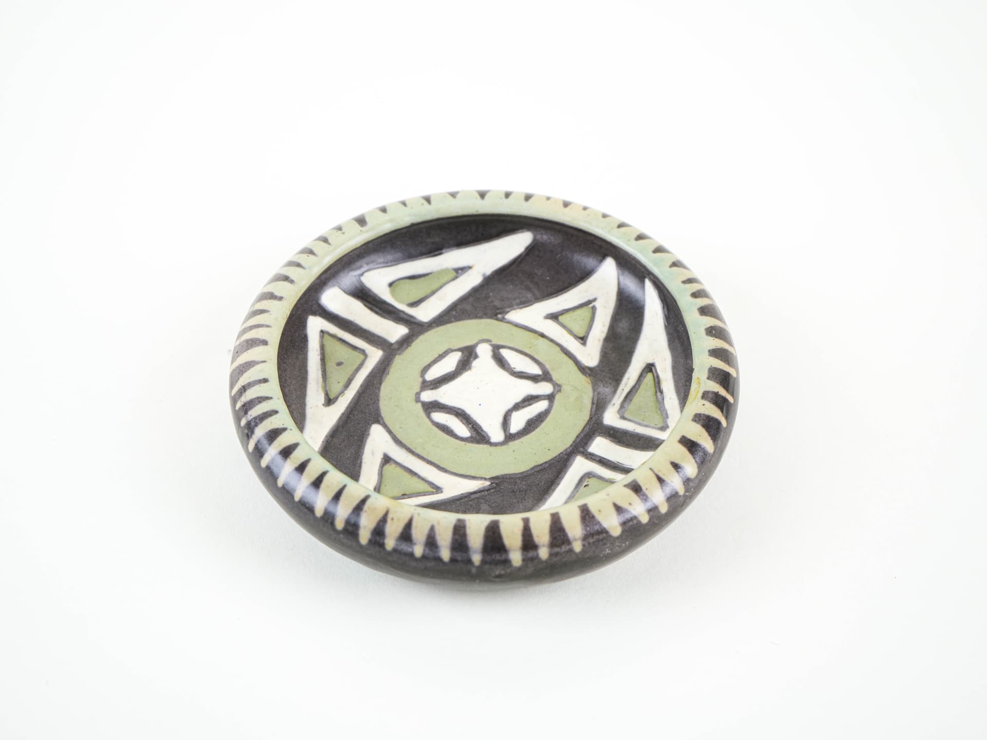 Bowl, black white green ceramics, Denmark, 1960s. - 349298