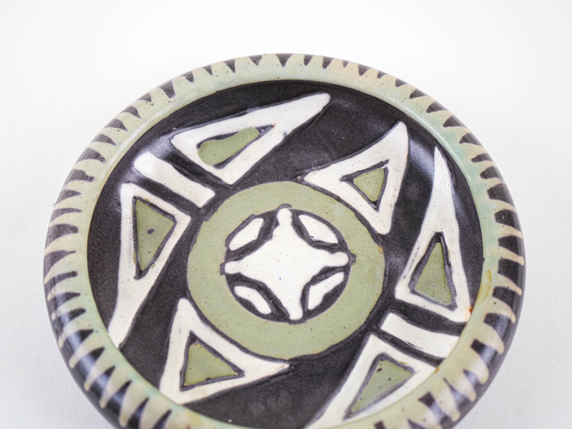 Bowl, black white green ceramics, Denmark, 1960s. - 349302