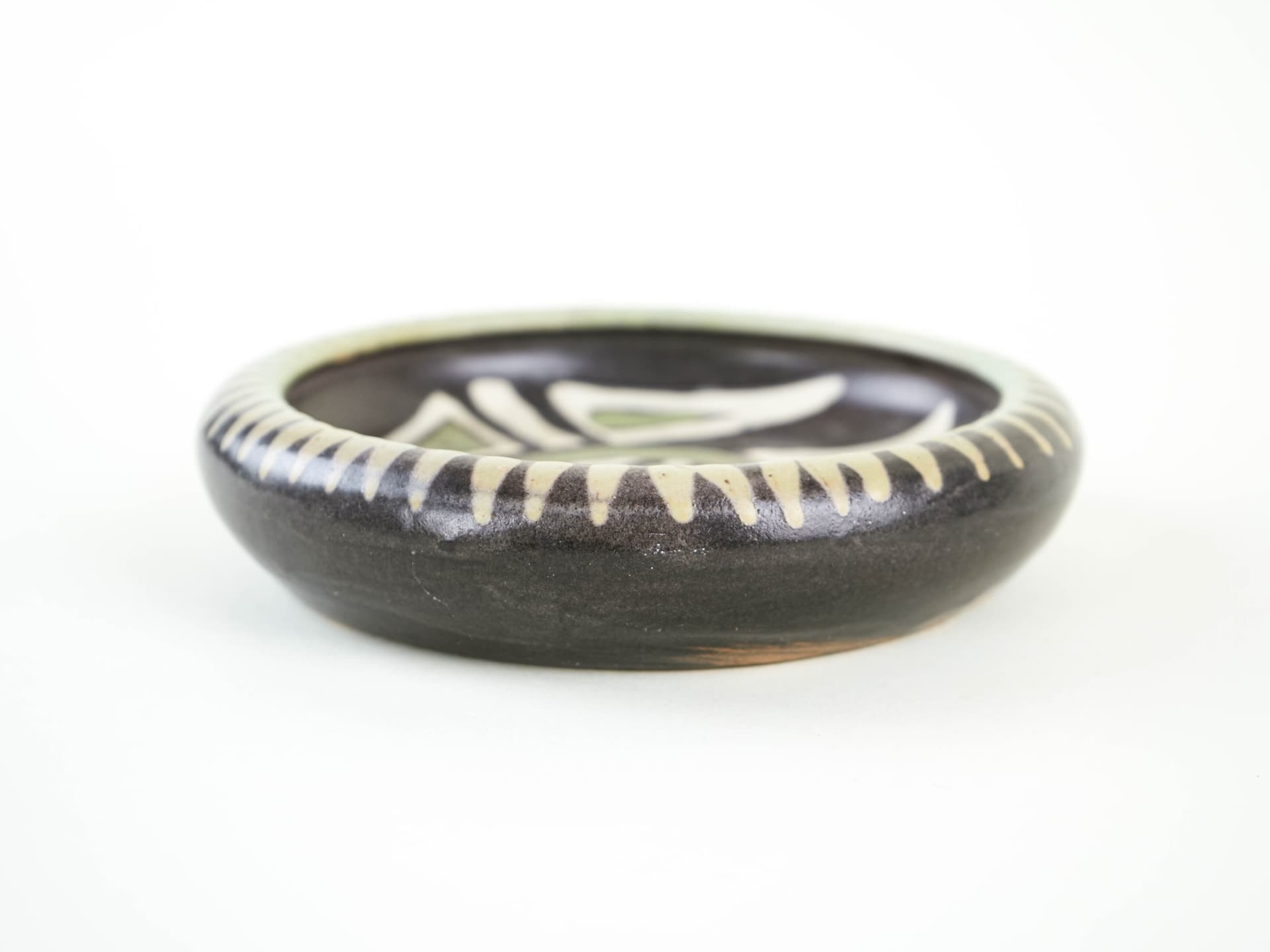 Bowl, black white green ceramics, Denmark, 1960s. - 349299