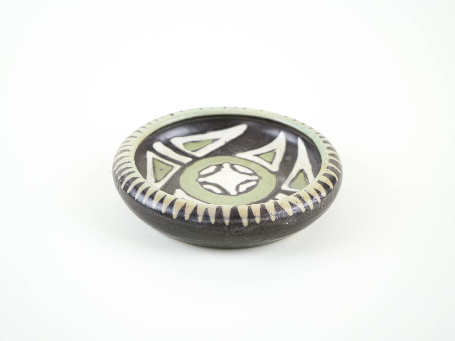 Bowl, black white green ceramics, Denmark, 1960s. - 349301